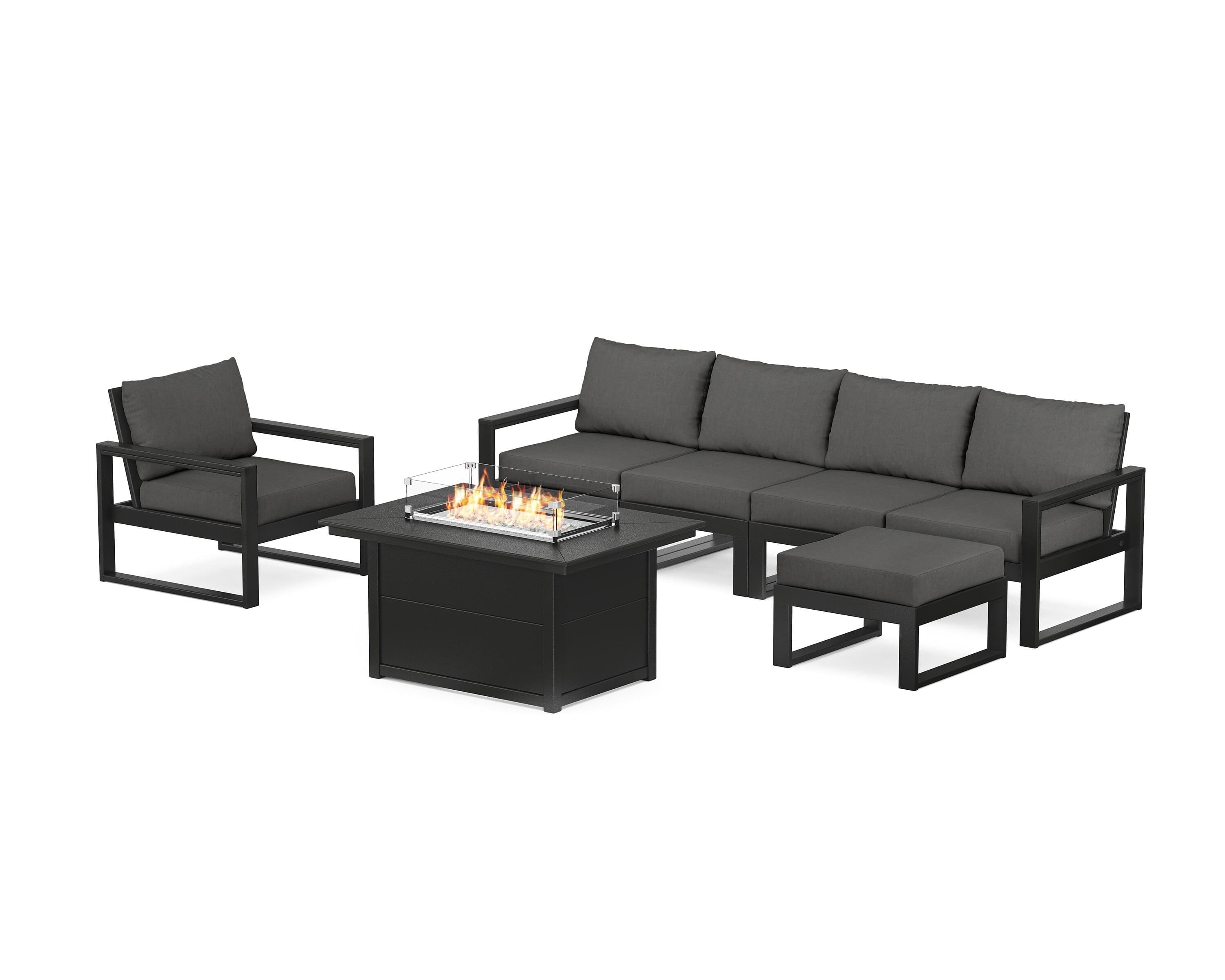 POLYWOOD® EDGE Sectional Lounge and Fire Pit Set in Black / Spectrum Carbon