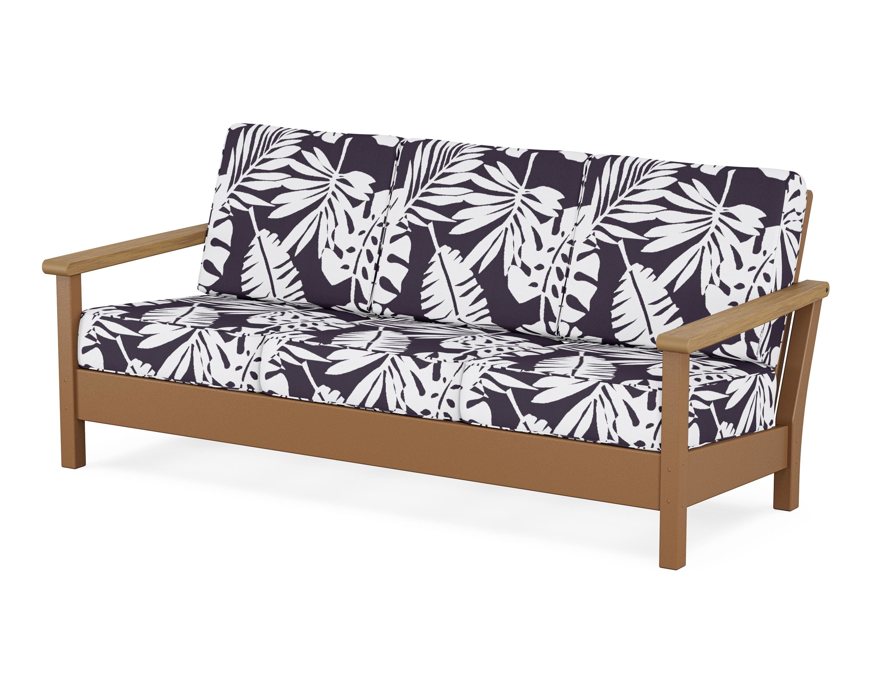 POLYWOOD® Harbour Deep Seating Sofa in Teak / Natural / Leaf Navy
