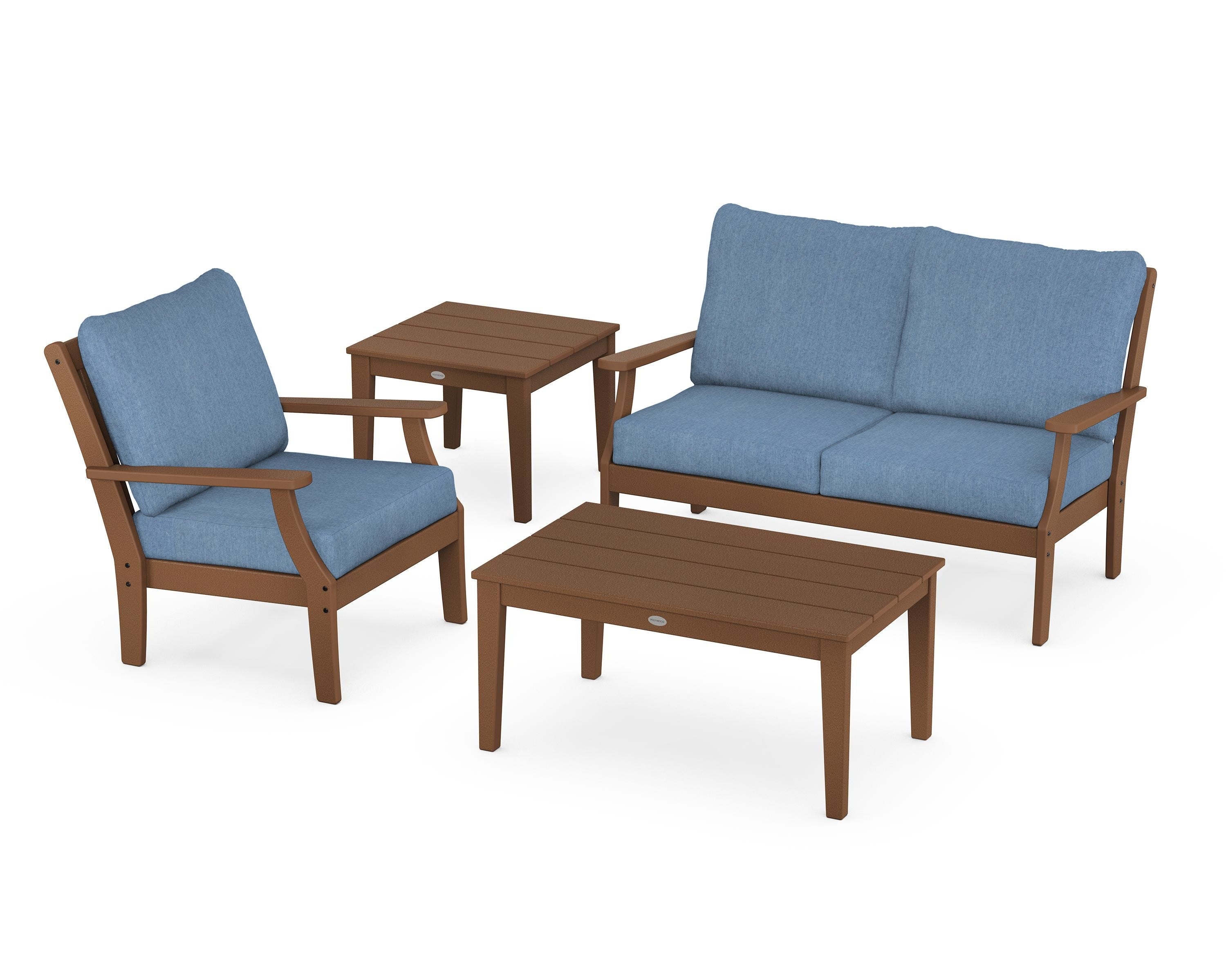 POLYWOOD® Braxton 4-Piece Deep Seating Set in Teak / Sky Blue