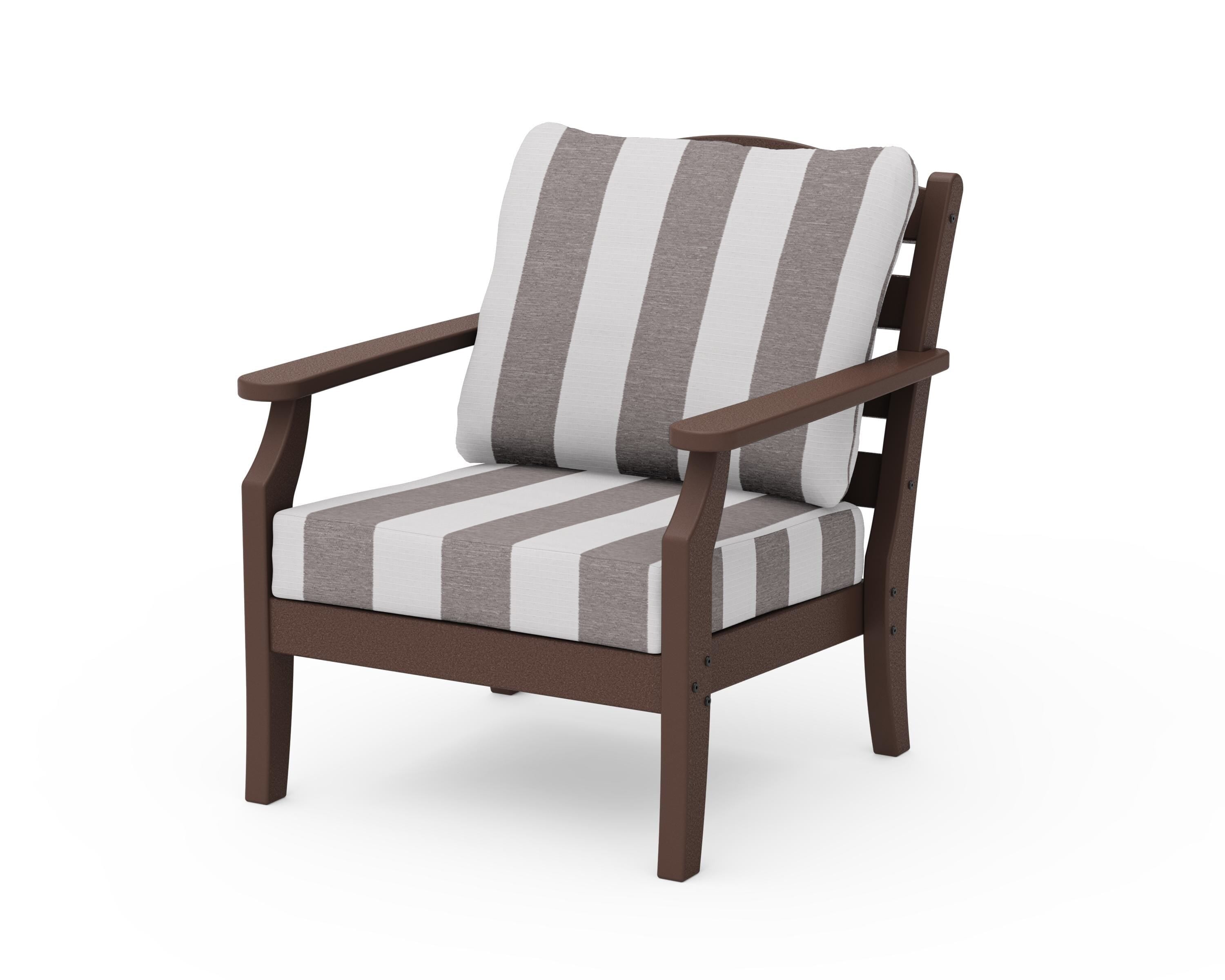 Draper James™ by POLYWOOD® Savannah Deep Seating Chair in Mahogany / Cabana Stripe Grey Mist