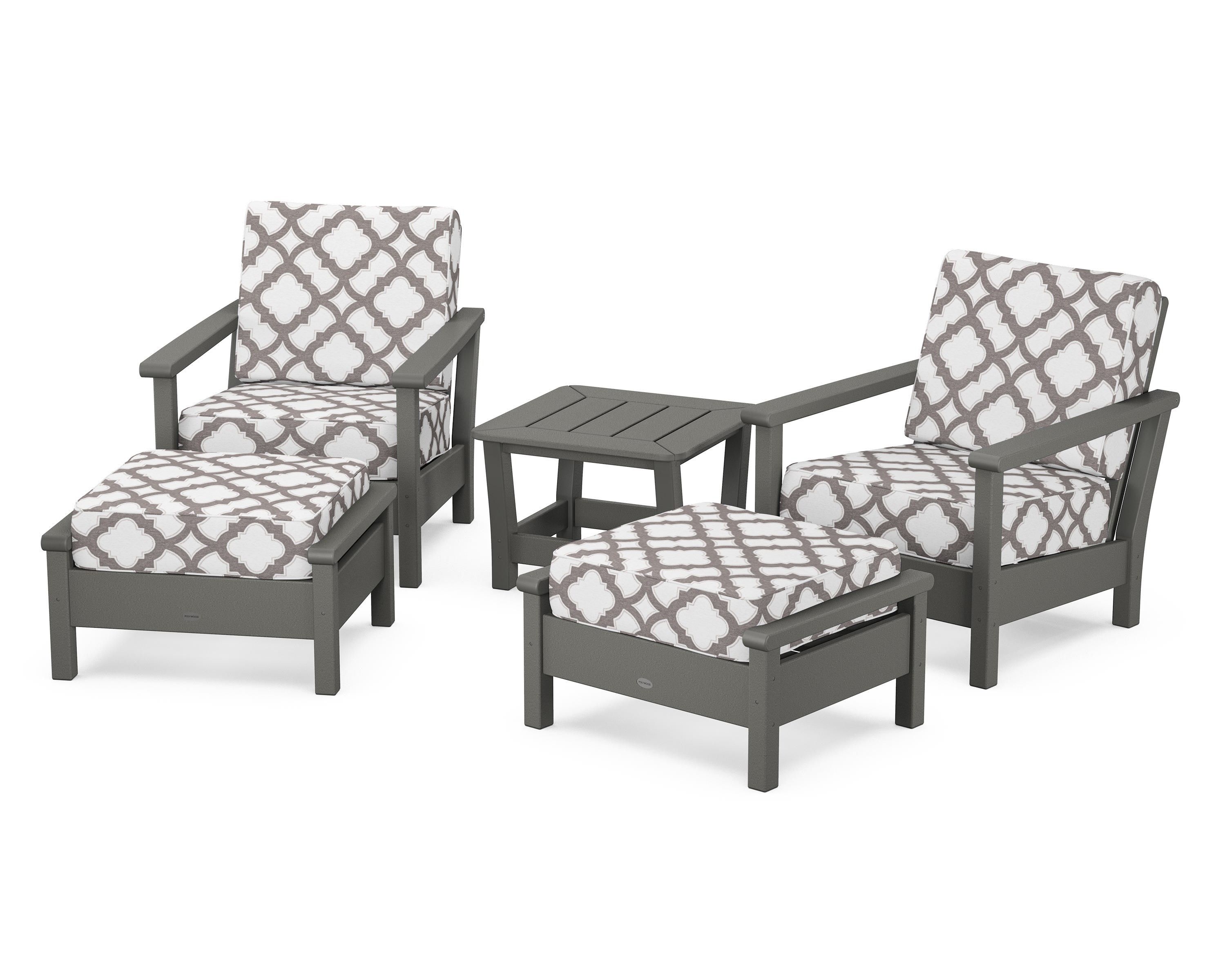 POLYWOOD® Harbour 5-Piece Deep Seating Chair Set in Slate Grey / Trellis Grey Mist