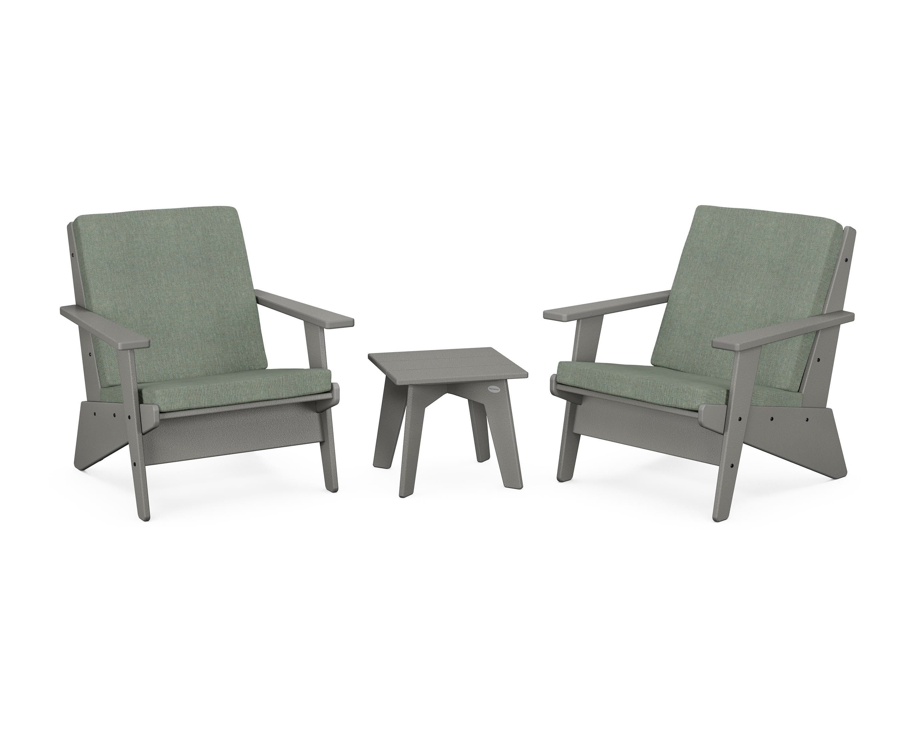 POLYWOOD® Riviera Modern Lounge 3-Piece Set in Slate Grey / Cast Sage