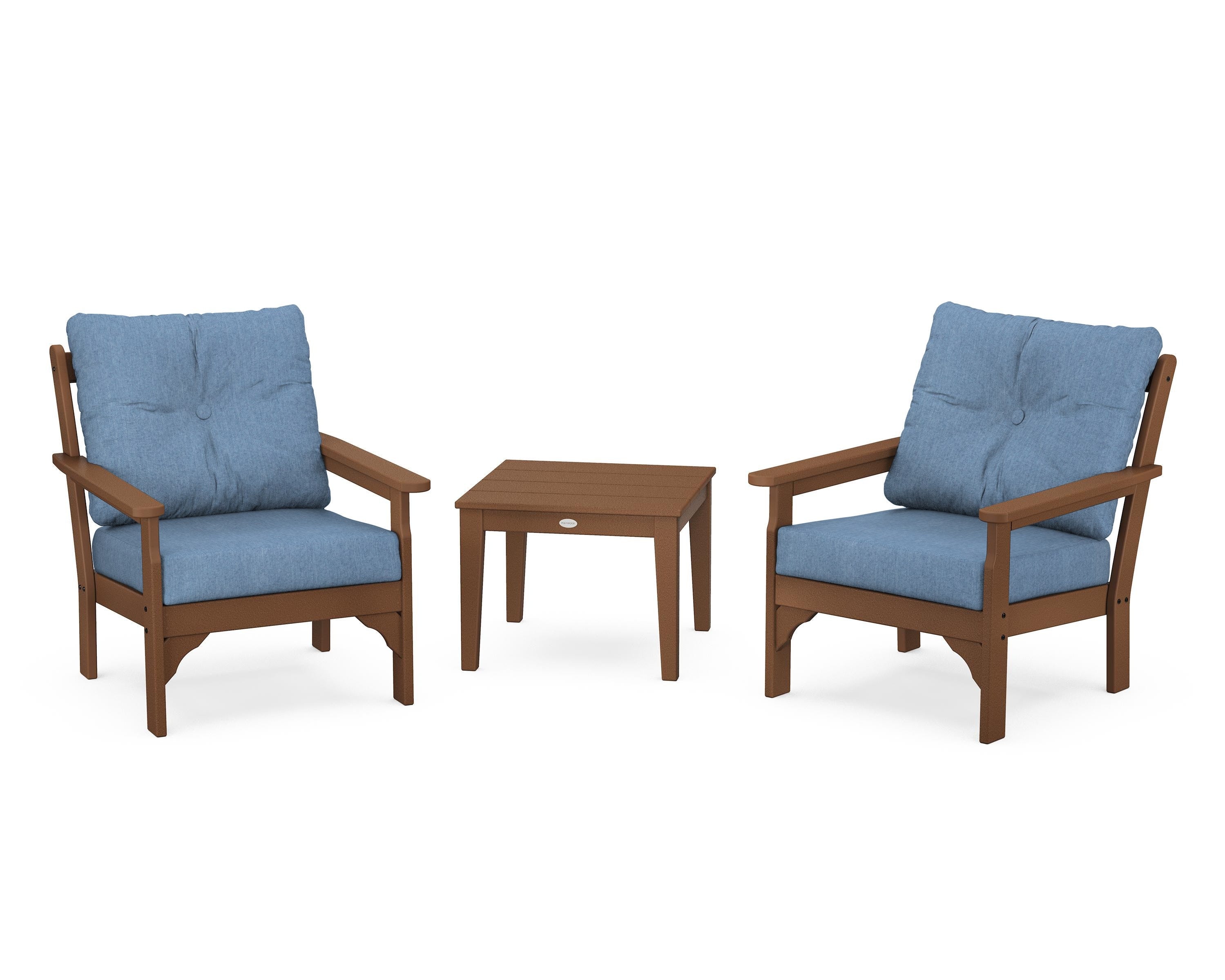 POLYWOOD® Vineyard 3-Piece Deep Seating Set in Teak / Sky Blue