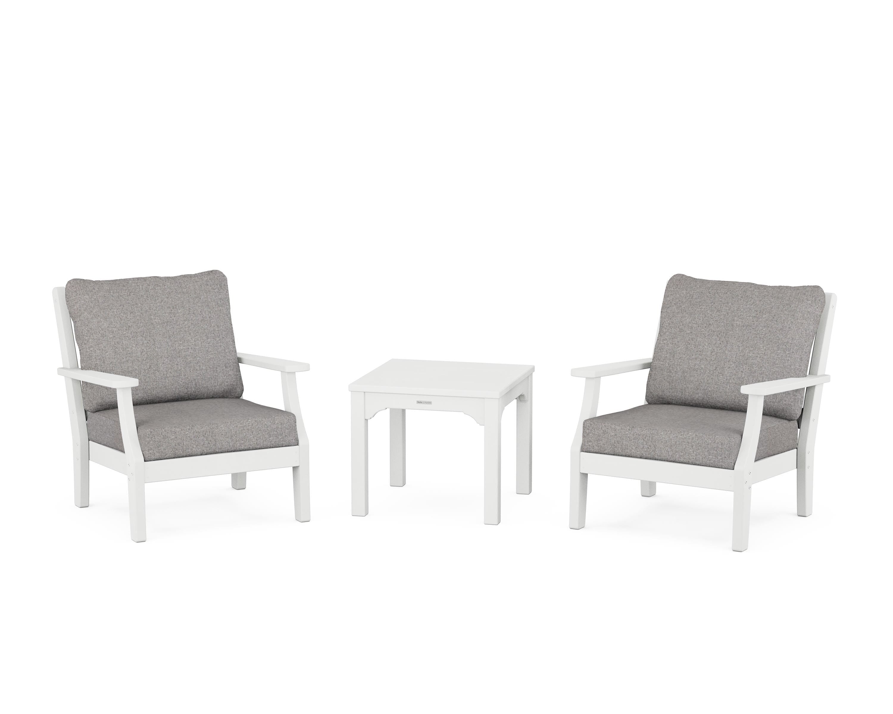Martha Stewart by POLYWOOD® Chinoiserie 3-Piece Deep Seating Set in White / Grey Mist