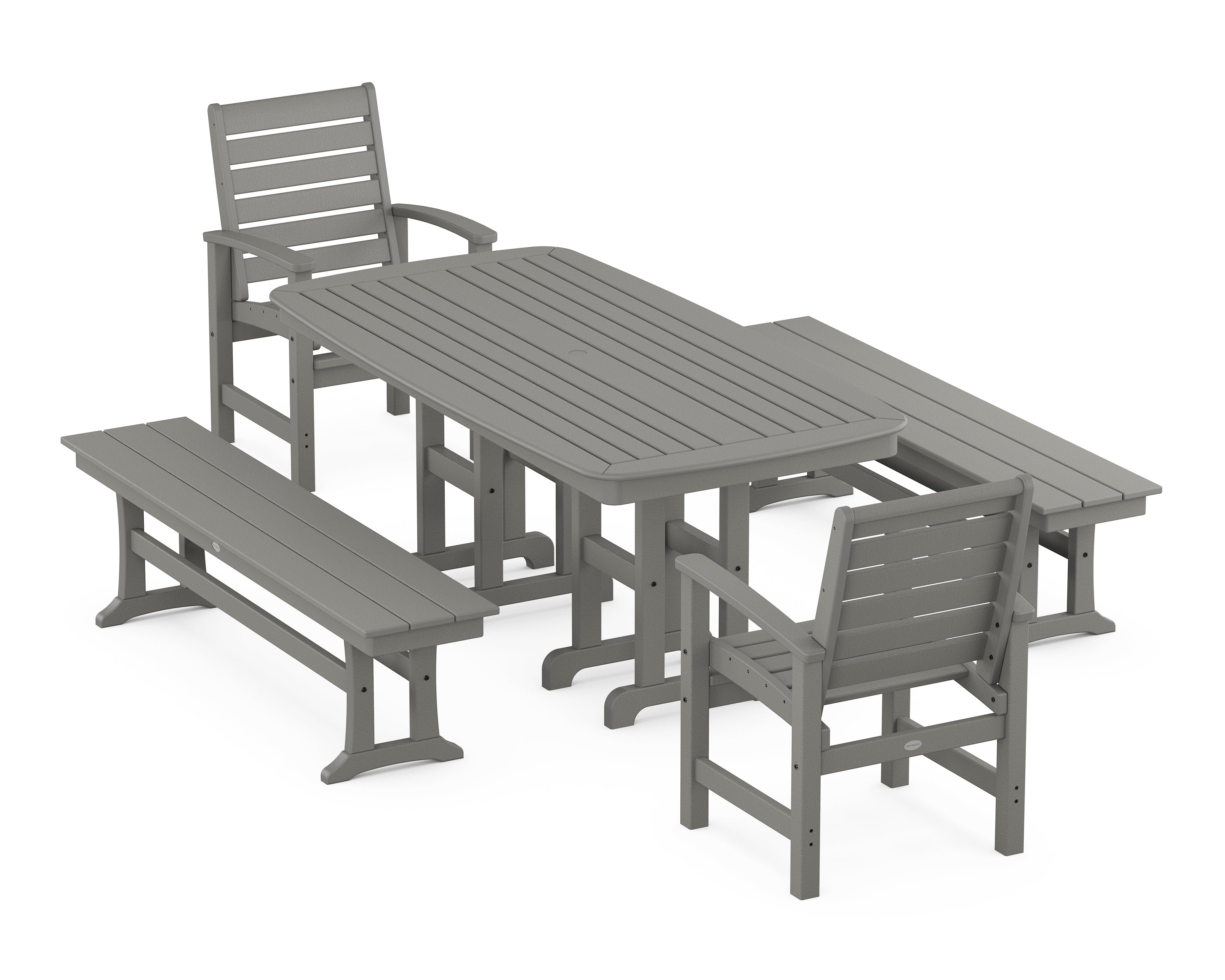POLYWOOD® Signature 5-Piece Dining Set with Benches in Slate Grey