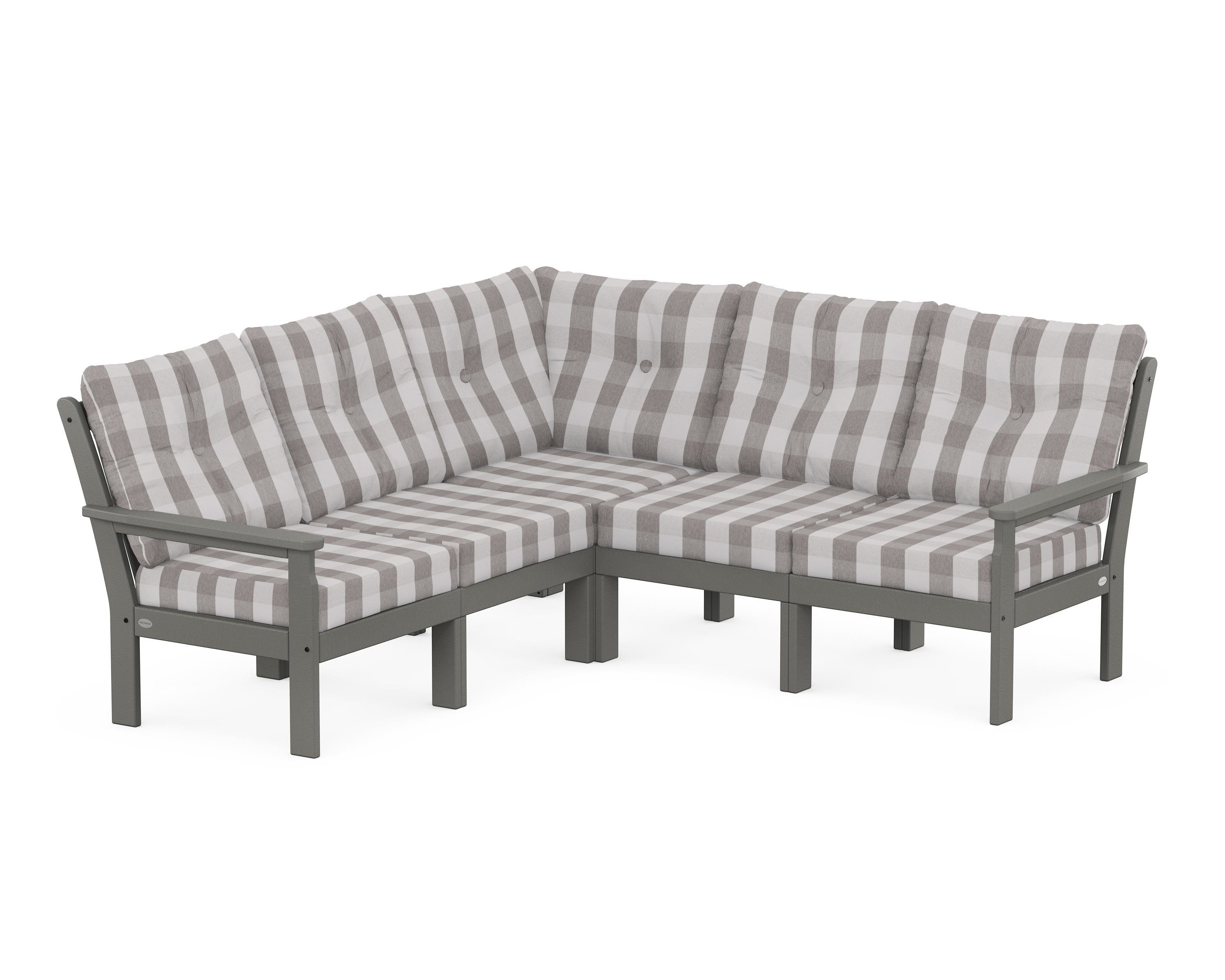 POLYWOOD® Vineyard 5-Piece Sectional in Slate Grey / Buffalo Plaid Grey Mist