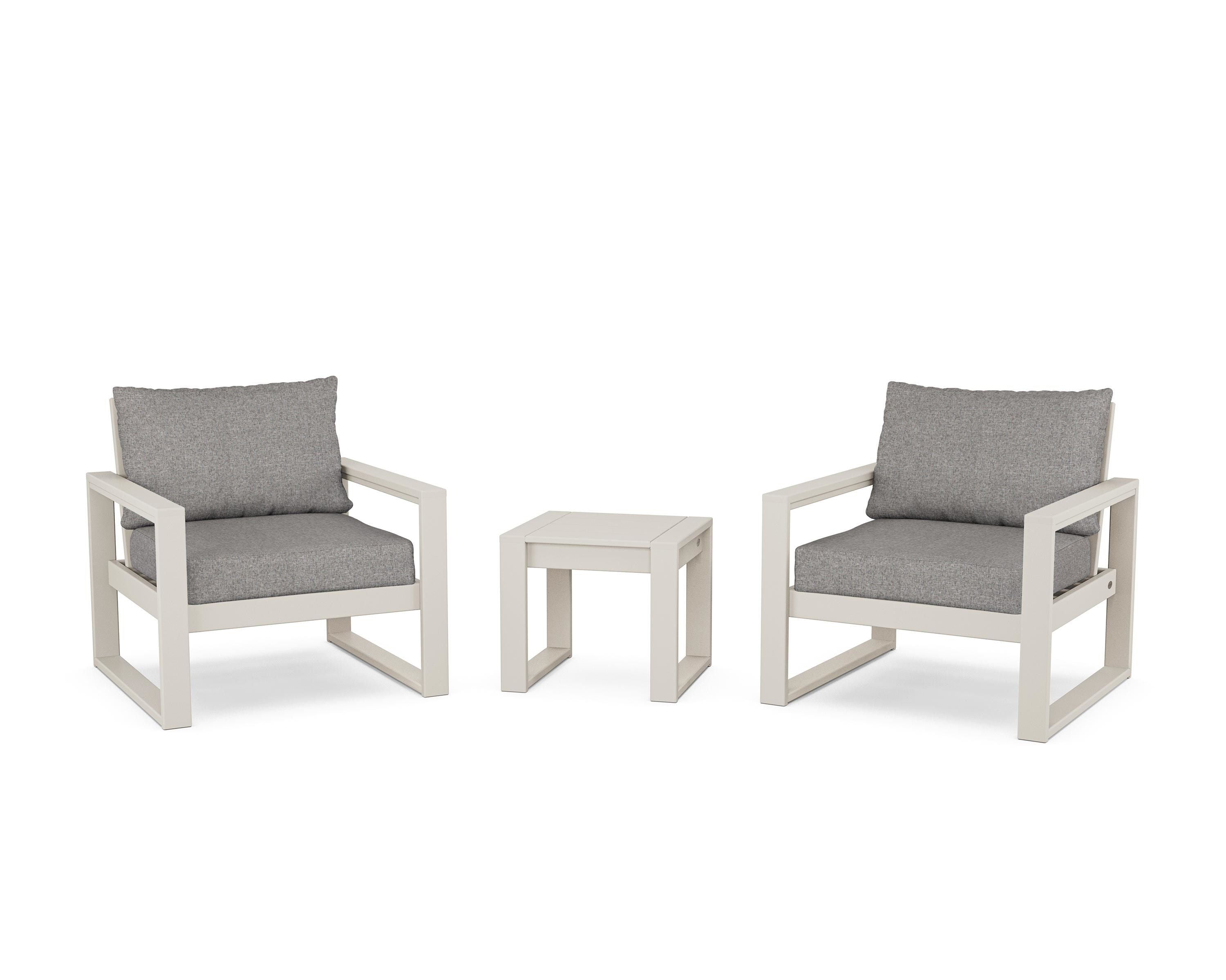 POLYWOOD® EDGE Sectional 3-Piece Deep Seating Set in Sand / Grey Mist