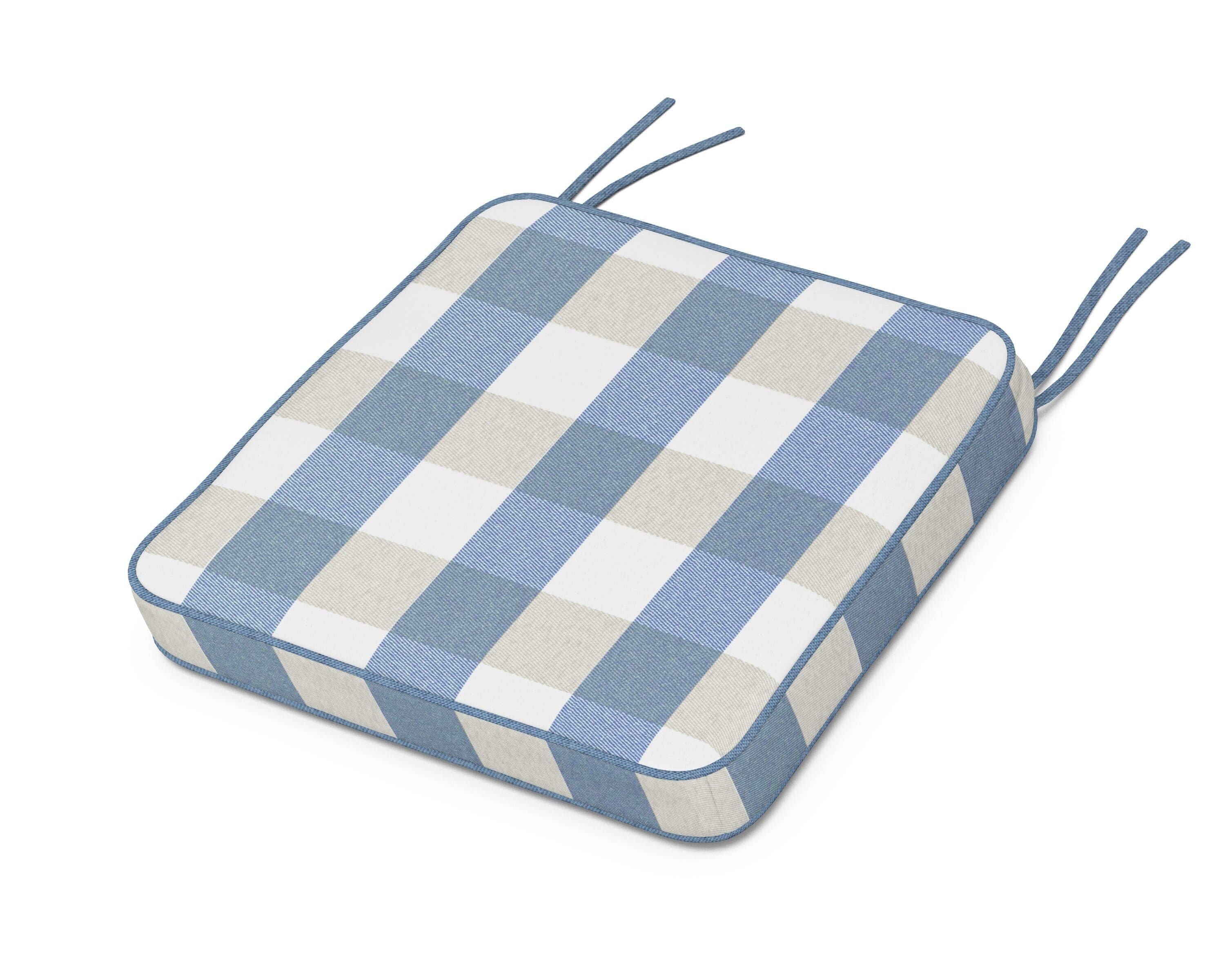 Martha Stewart by POLYWOOD® Chinoiserie Side Chair Seat Cushion in Buffalo Plaid Sky Blue