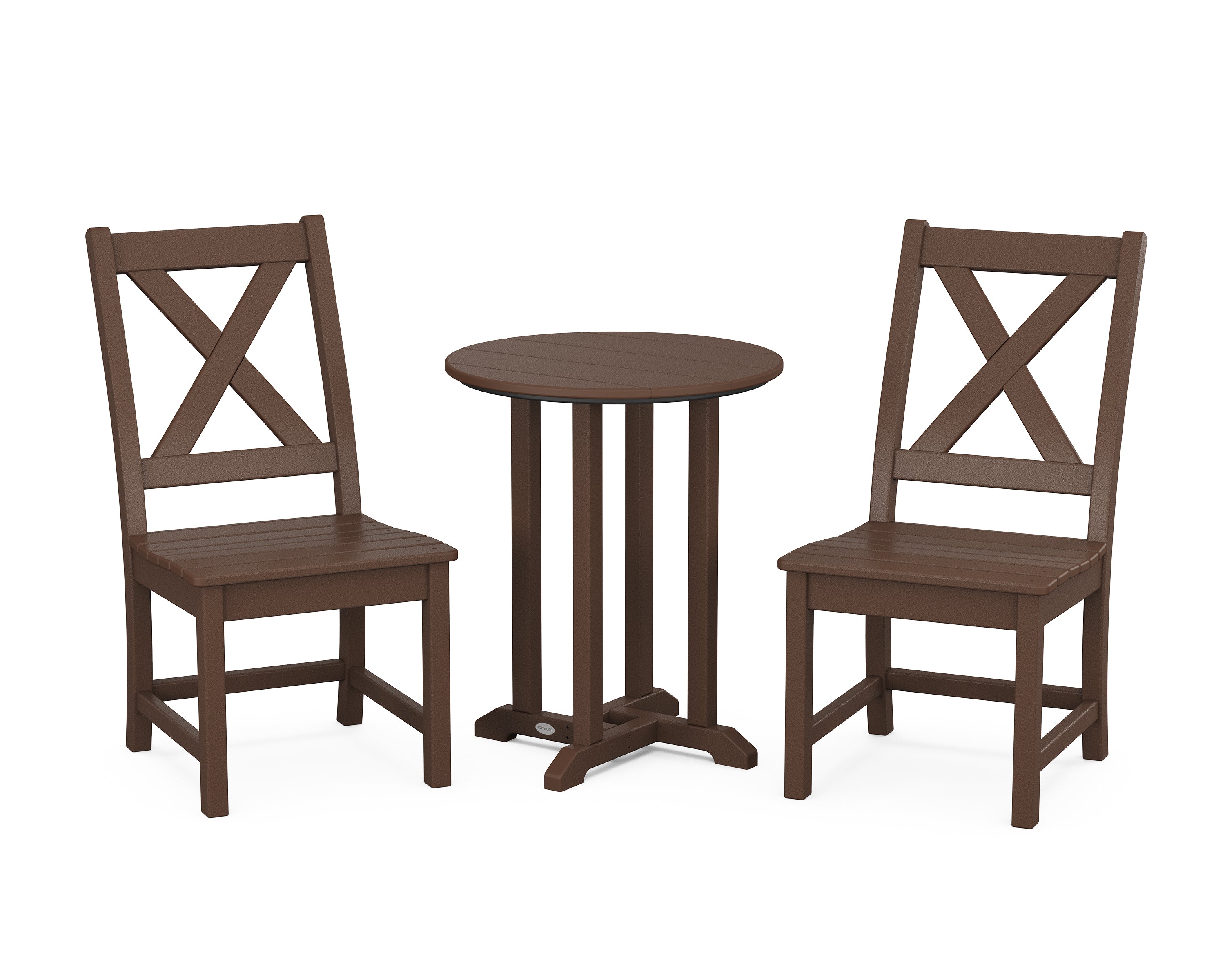 POLYWOOD® Braxton Side Chair 3-Piece Round Bistro Dining Set in Mahogany