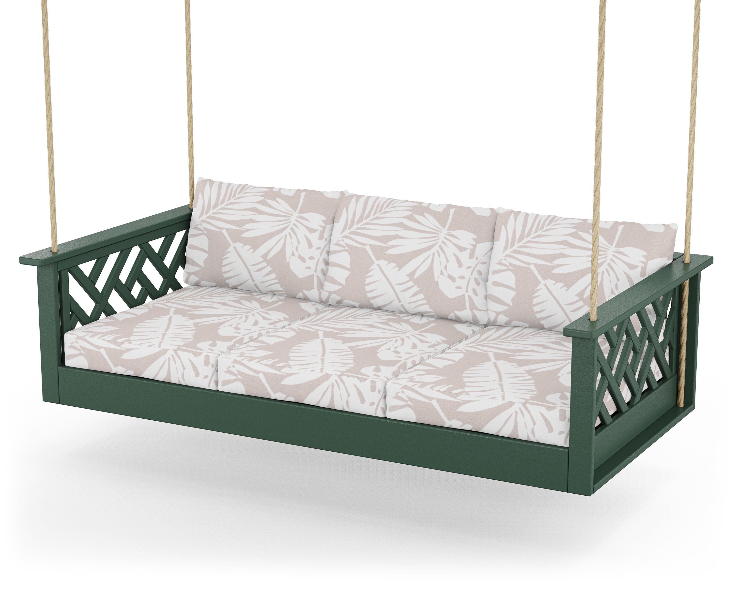 POLYWOOD® Chippendale Daybed Swing in Green / Leaf Dune Burlap