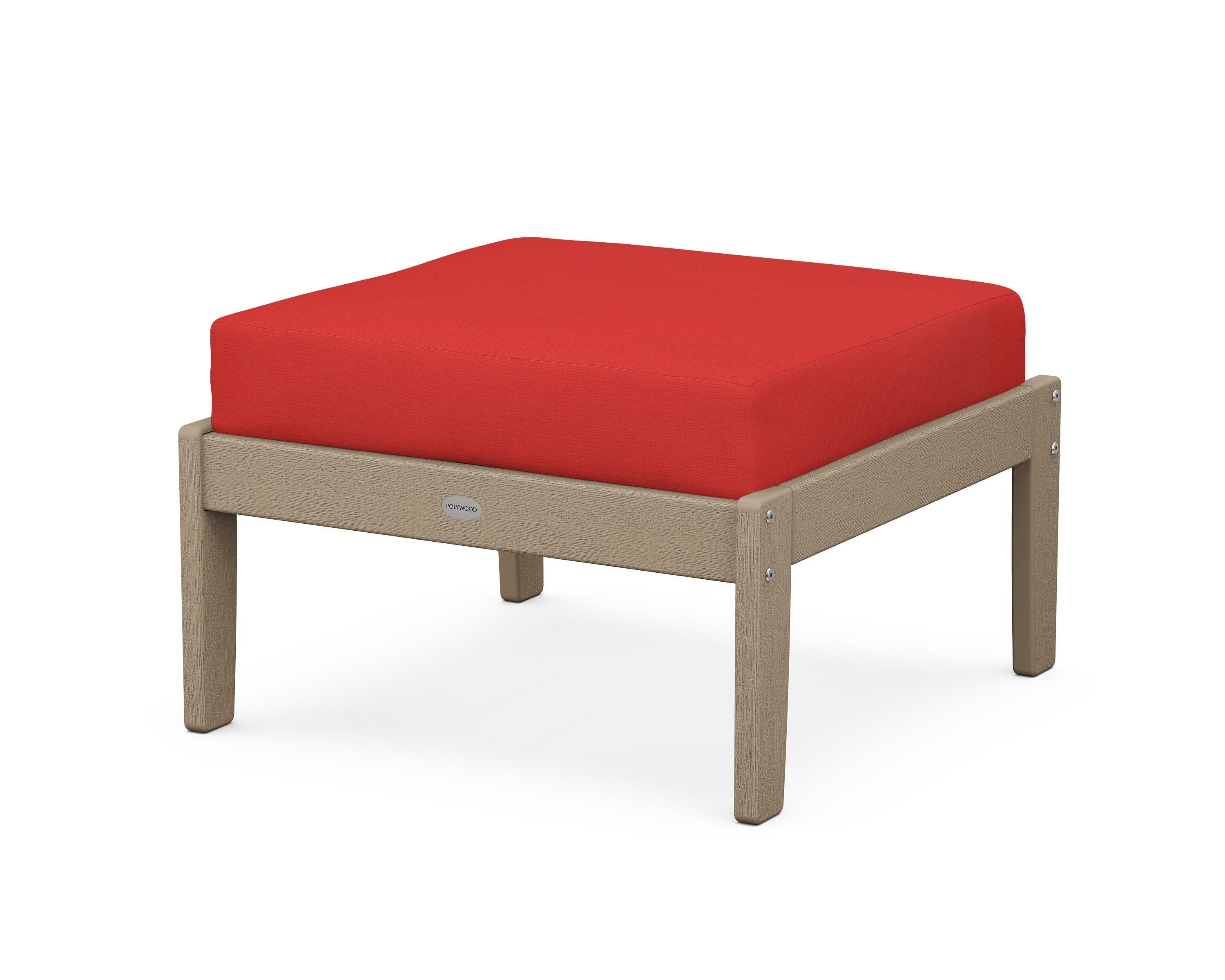 POLYWOOD® Braxton Deep Seating Ottoman in Vintage Sahara / Crimson Linen