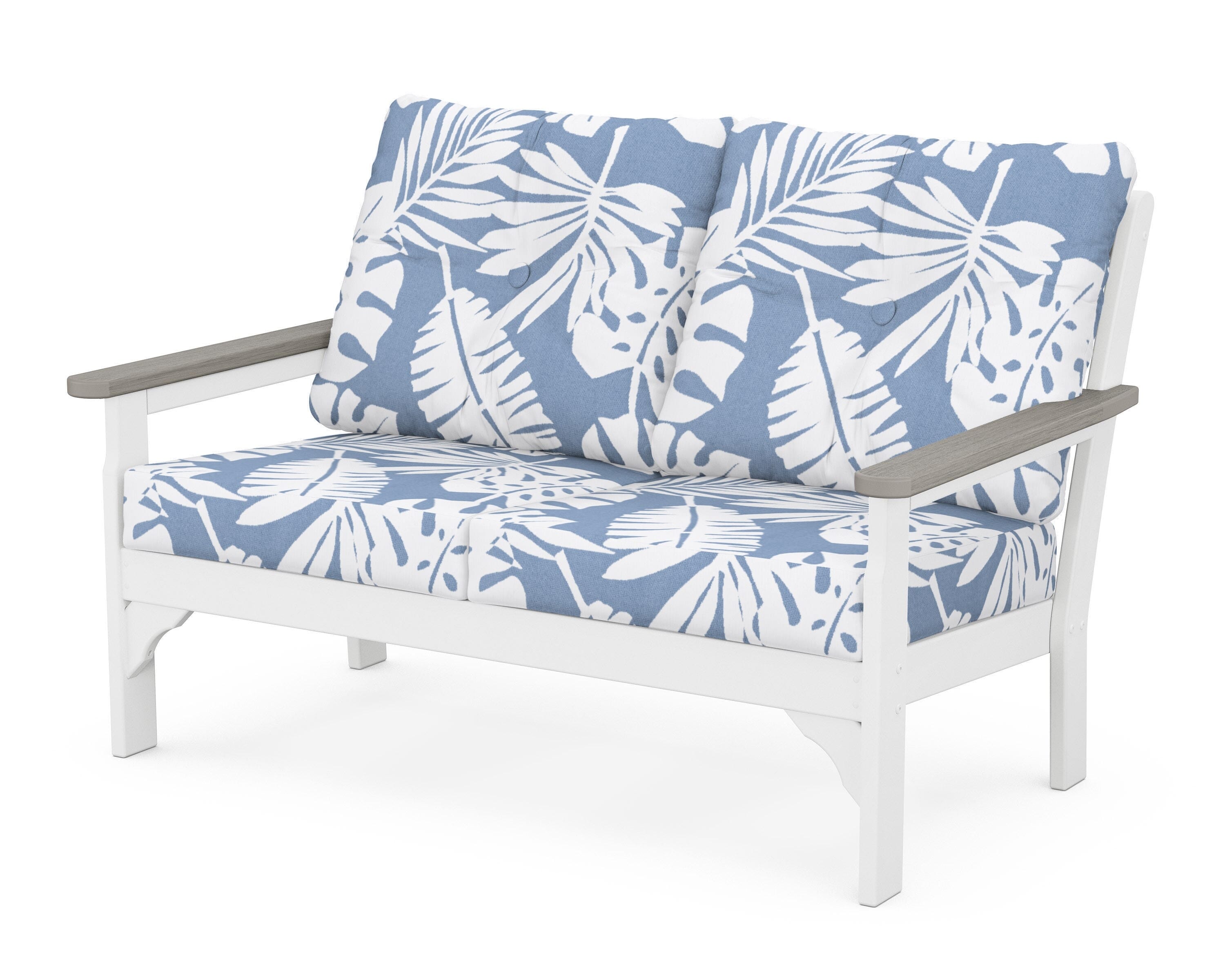 POLYWOOD® Vineyard Deep Seating Loveseat in White / Driftwood / Leaf Sky Blue