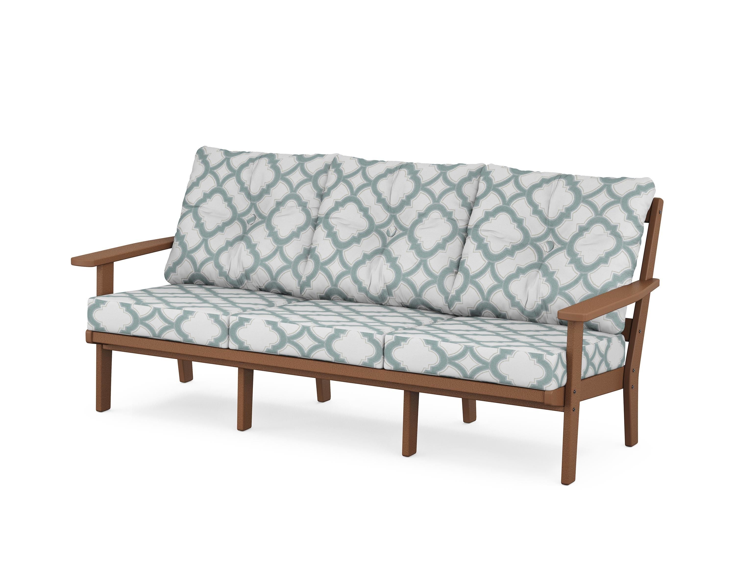 POLYWOOD® Prairie Deep Seating Sofa in Teak / Trellis Glacier Spa