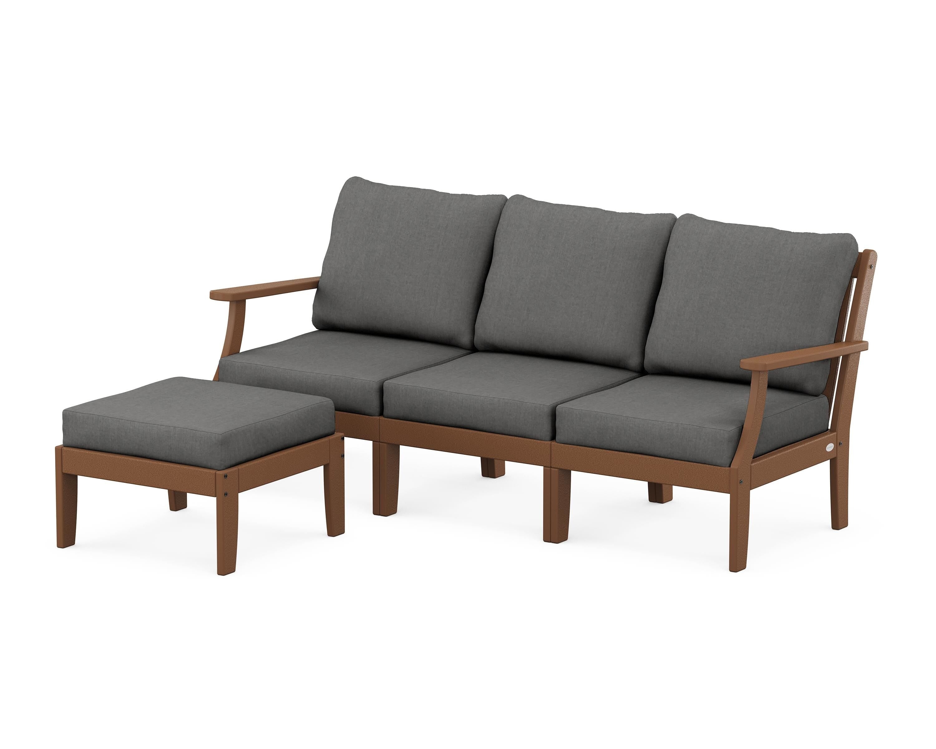 POLYWOOD® Braxton Modular 4-Piece Deep Seating Set with Ottoman in Teak / Spectrum Carbon