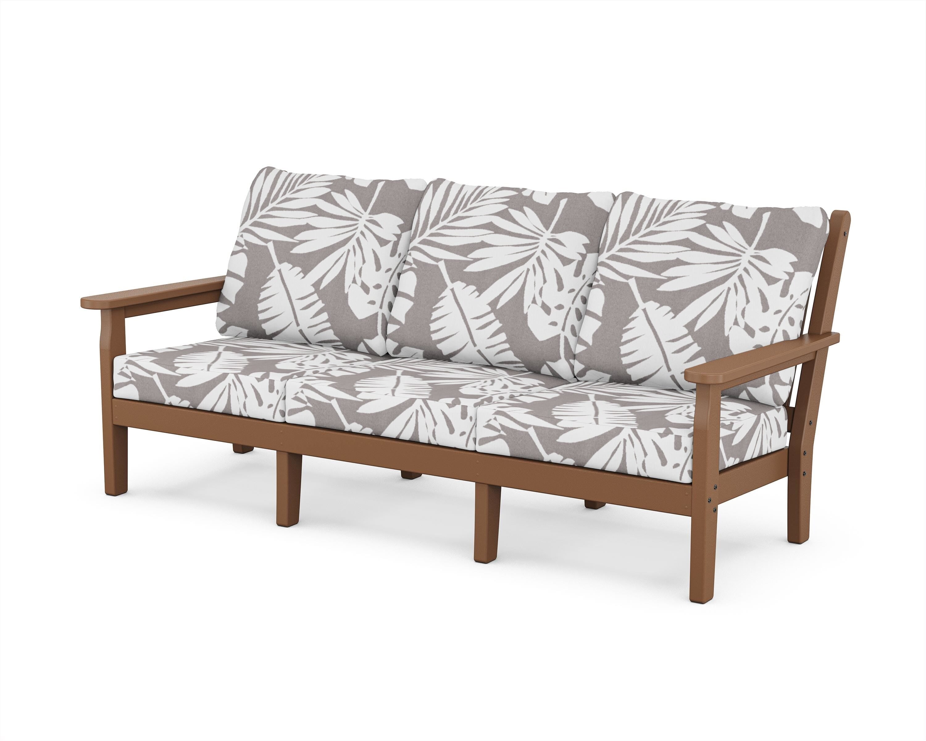 POLYWOOD® Chippendale Deep Seating Sofa in Teak / Leaf Grey Mist