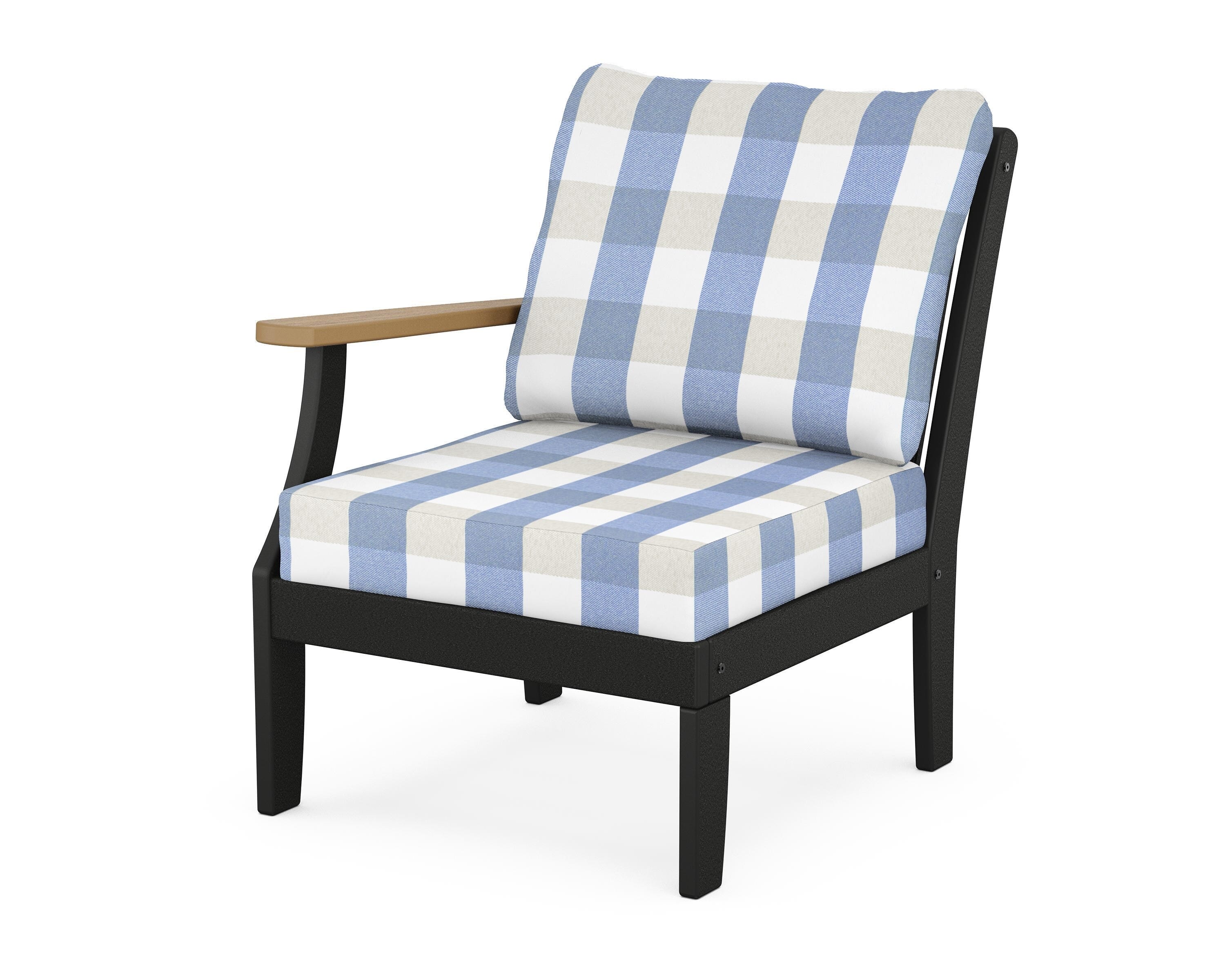 POLYWOOD® Braxton Modular Left Arm Chair in Black / Natural / Buffalo Plaid Sky Blue