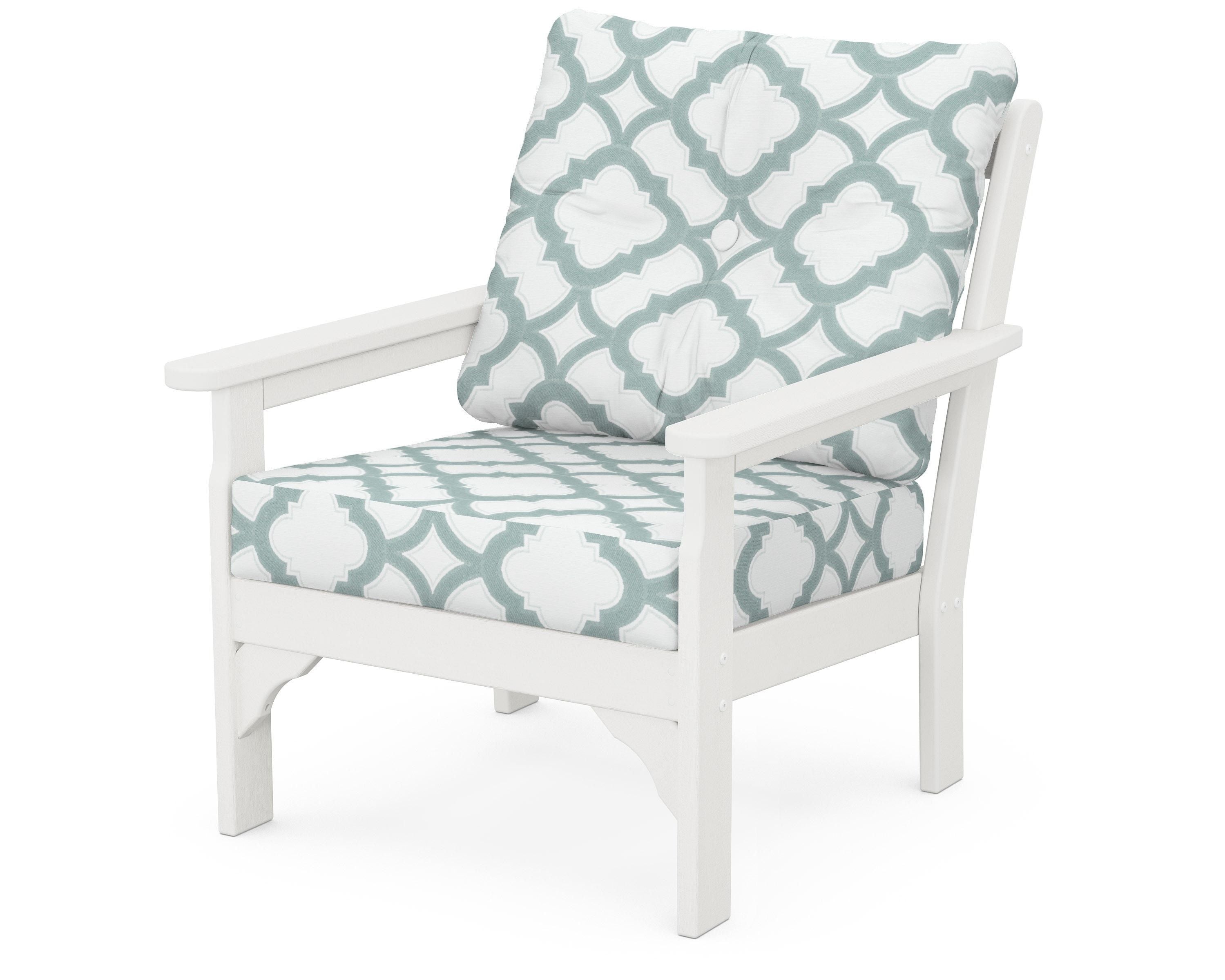 POLYWOOD® Vineyard Deep Seating Chair in Vintage White / Trellis Glacier Spa