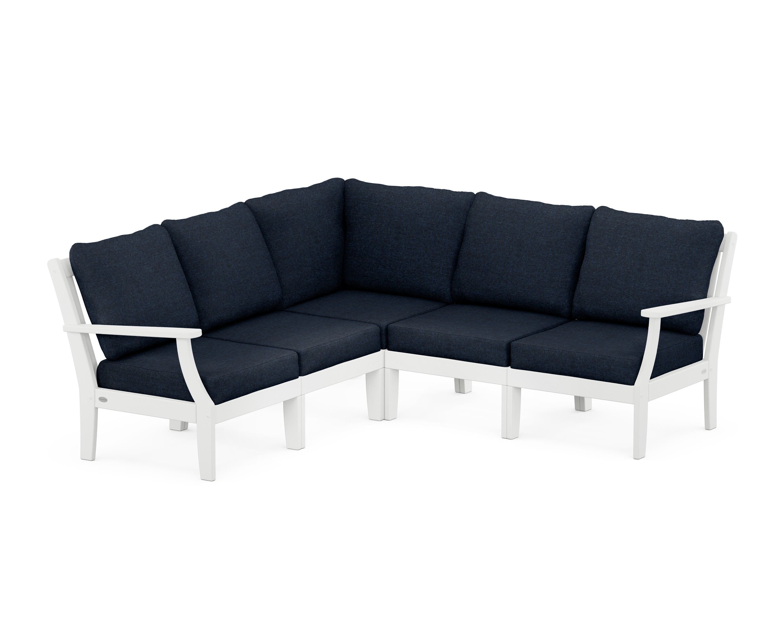 POLYWOOD® Braxton Modular 5-Piece Deep Seating Set in White / Marine Indigo