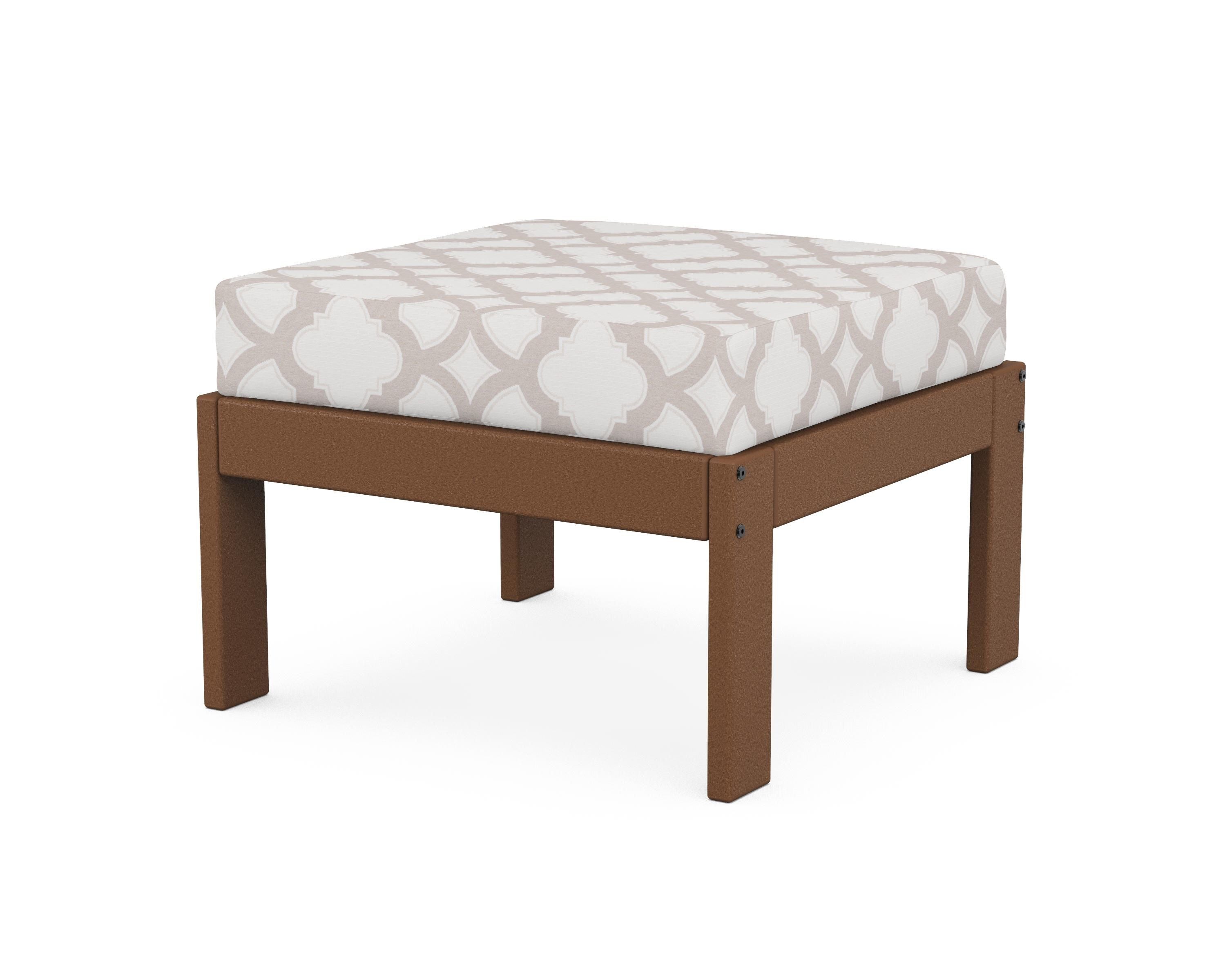 POLYWOOD® Vineyard Modular Ottoman in Teak / Trellis Dune Burlap