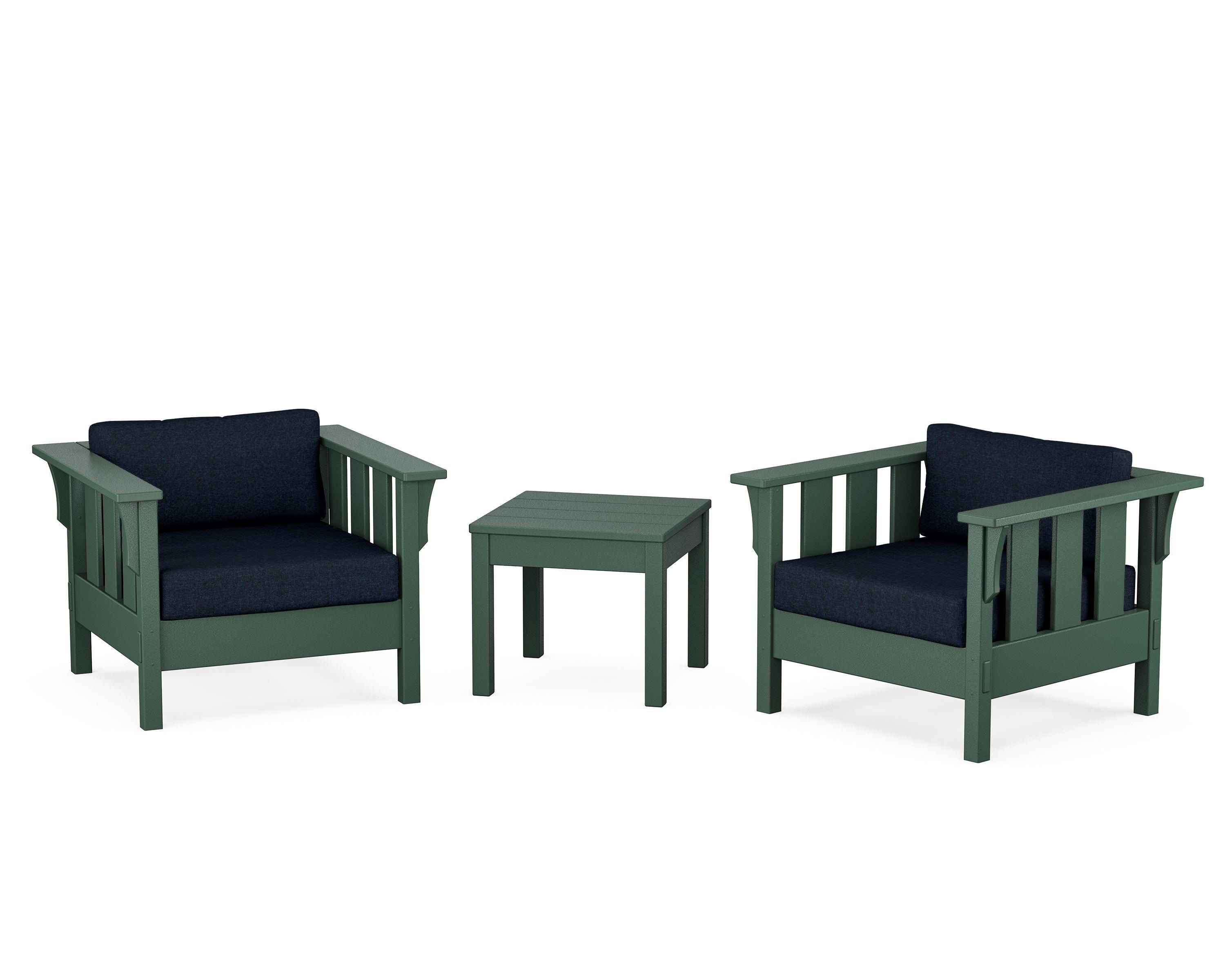 Martha Stewart by POLYWOOD® Acadia 3-Piece Deep Seating Set in Green / Marine Indigo