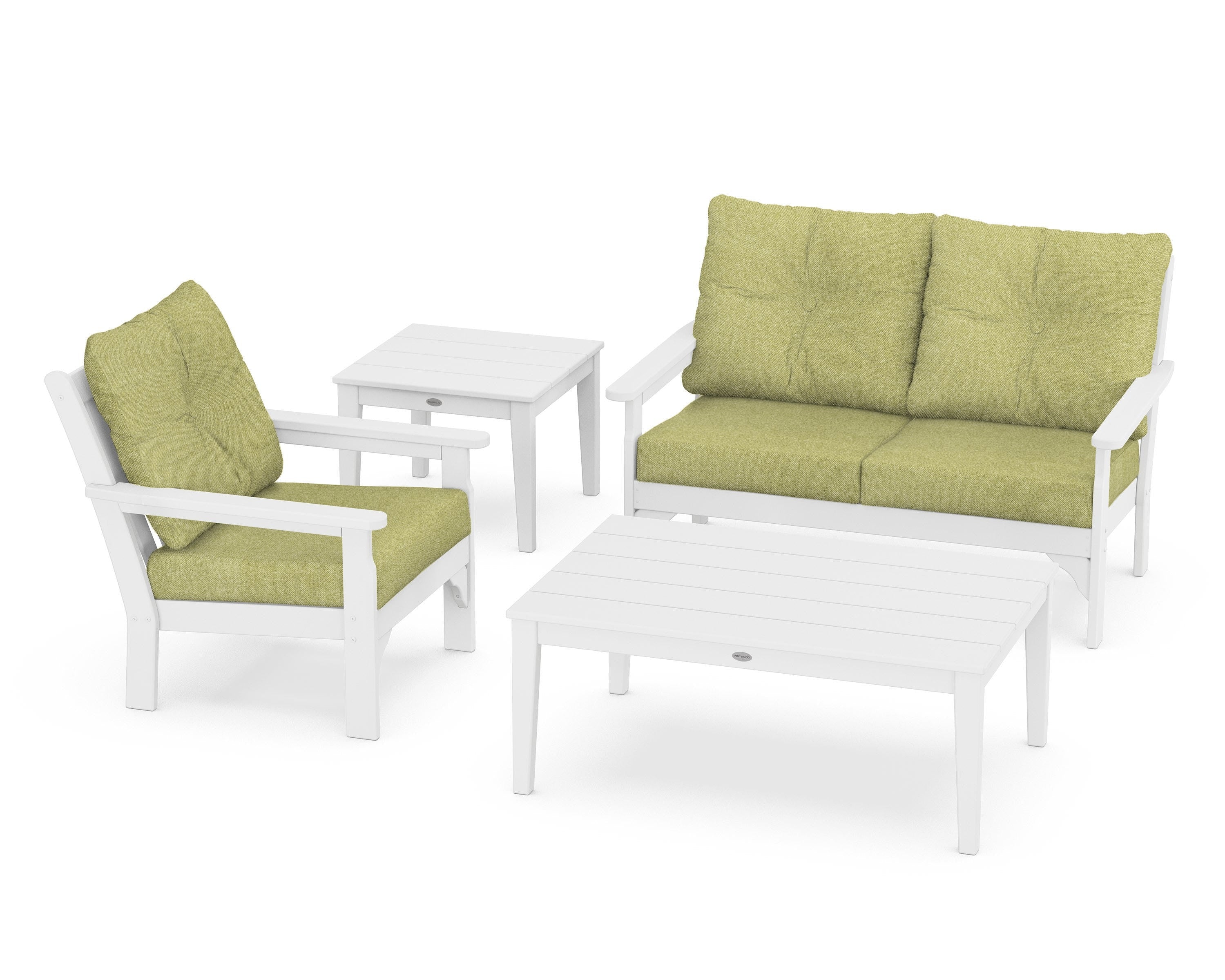 POLYWOOD® Vineyard 4-Piece Deep Seating Set in White / Chartreuse Boucle