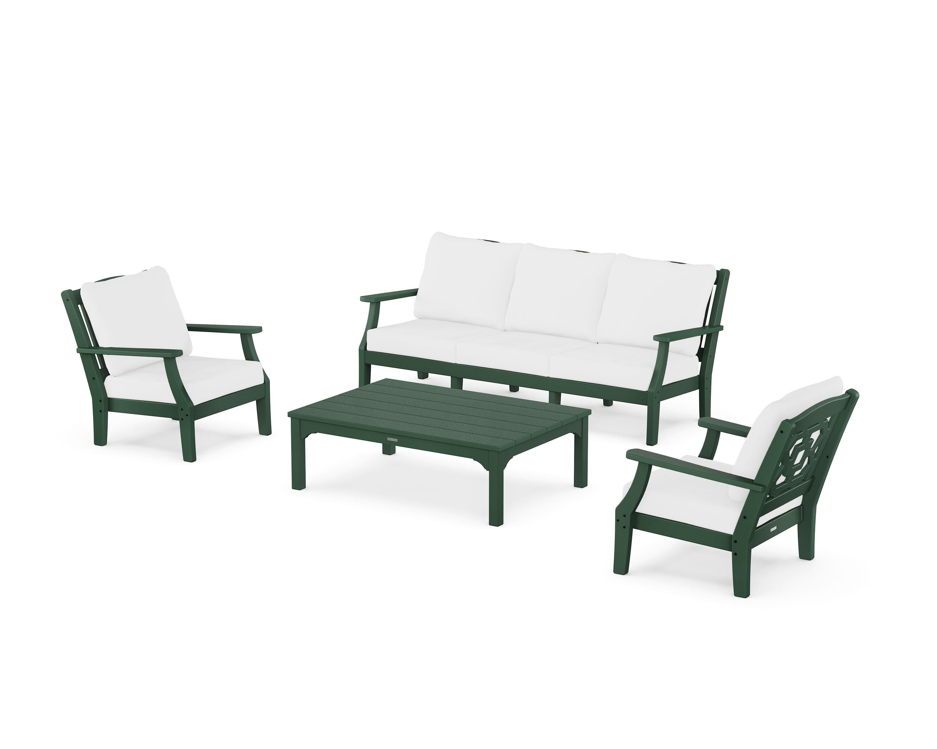 Martha Stewart by POLYWOOD® Chinoiserie 4-Piece Deep Seating Set with Sofa in Green / Natural