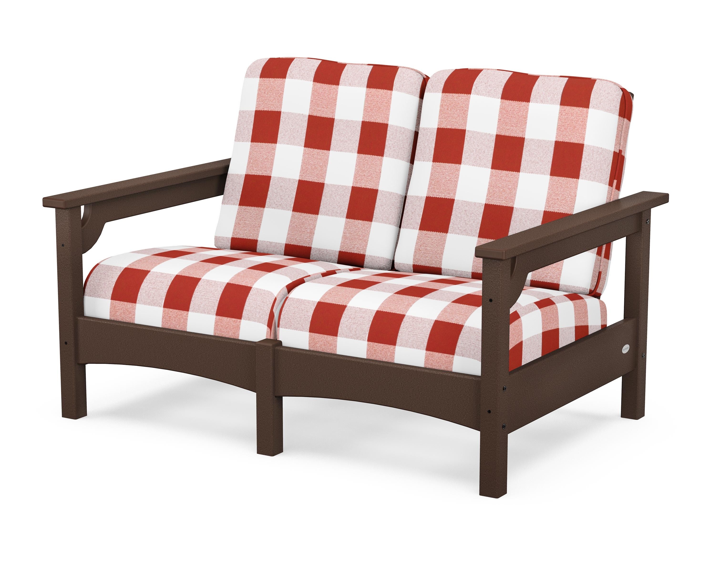 POLYWOOD® Club Loveseat in Mahogany / Buffalo Plaid Crimson