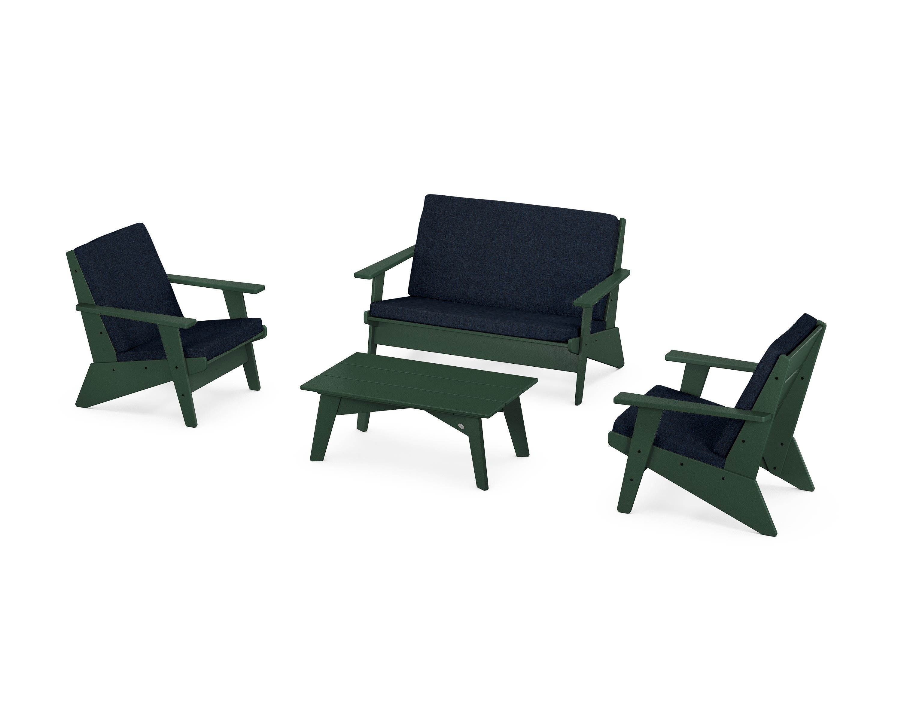 POLYWOOD® Riviera Modern Lounge 4-Piece Set in Green / Marine Indigo