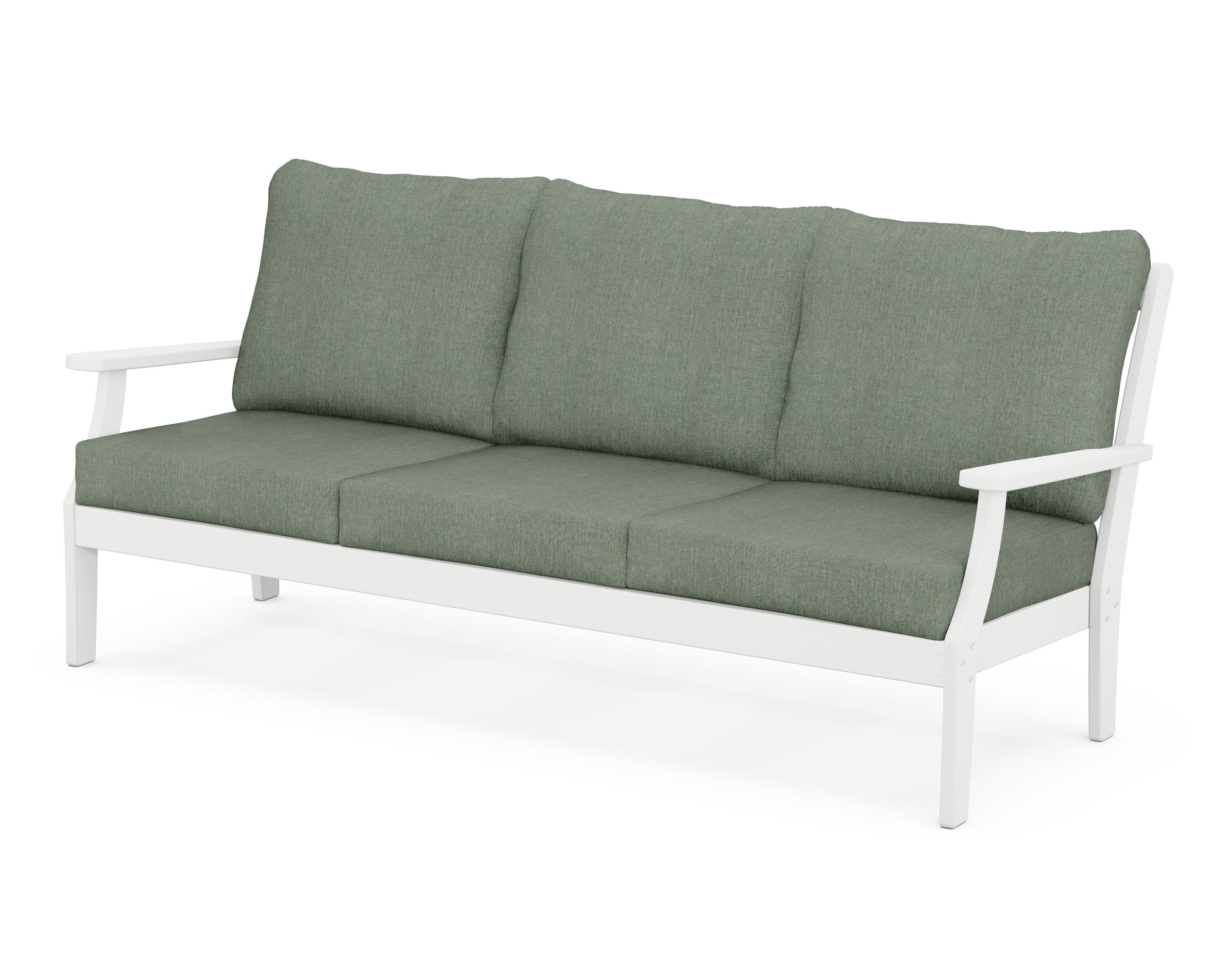 POLYWOOD® Braxton Deep Seating Sofa in White / Cast Sage