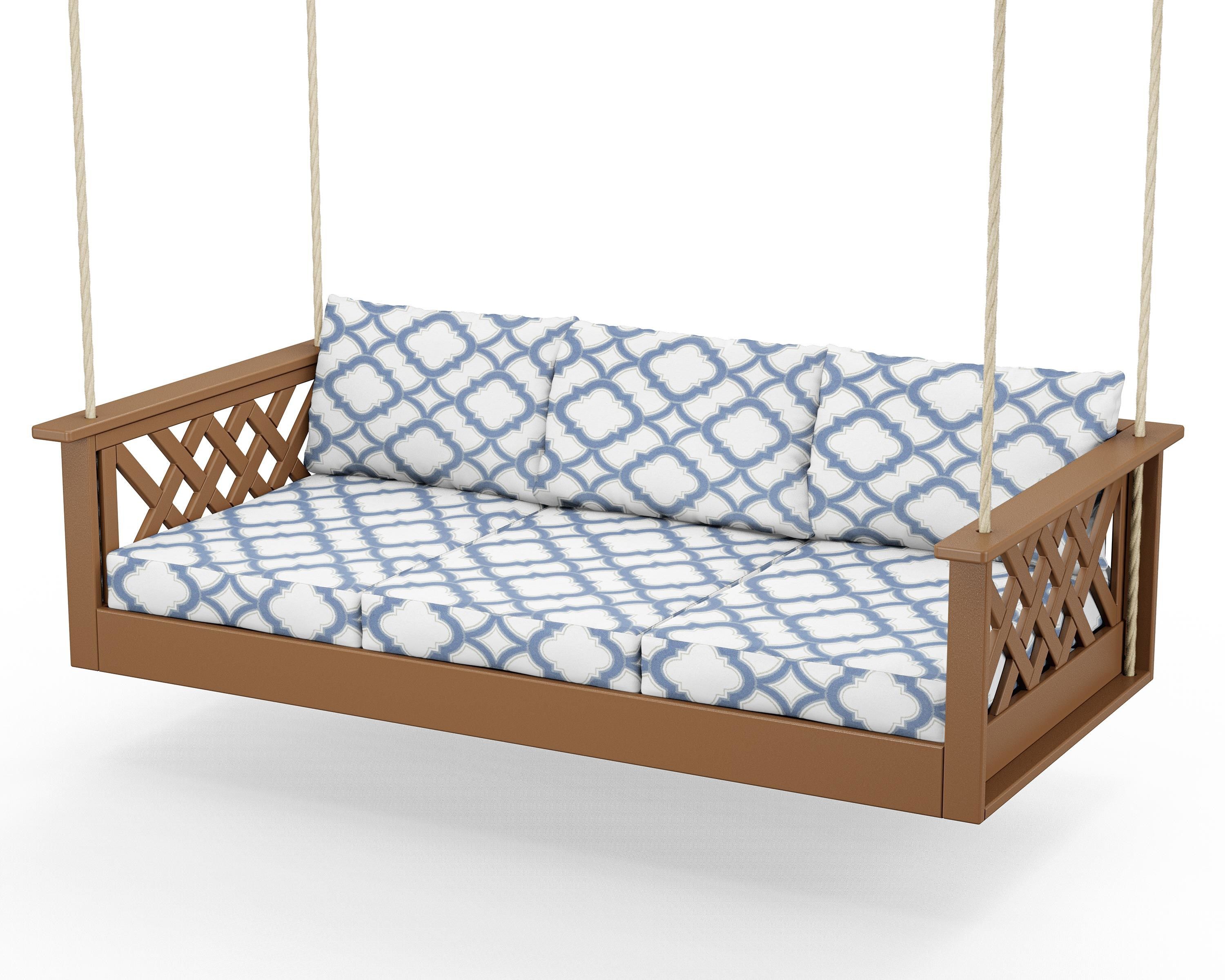 Country Living Wovendale Daybed Swing in Teak / Trellis Sky Blue