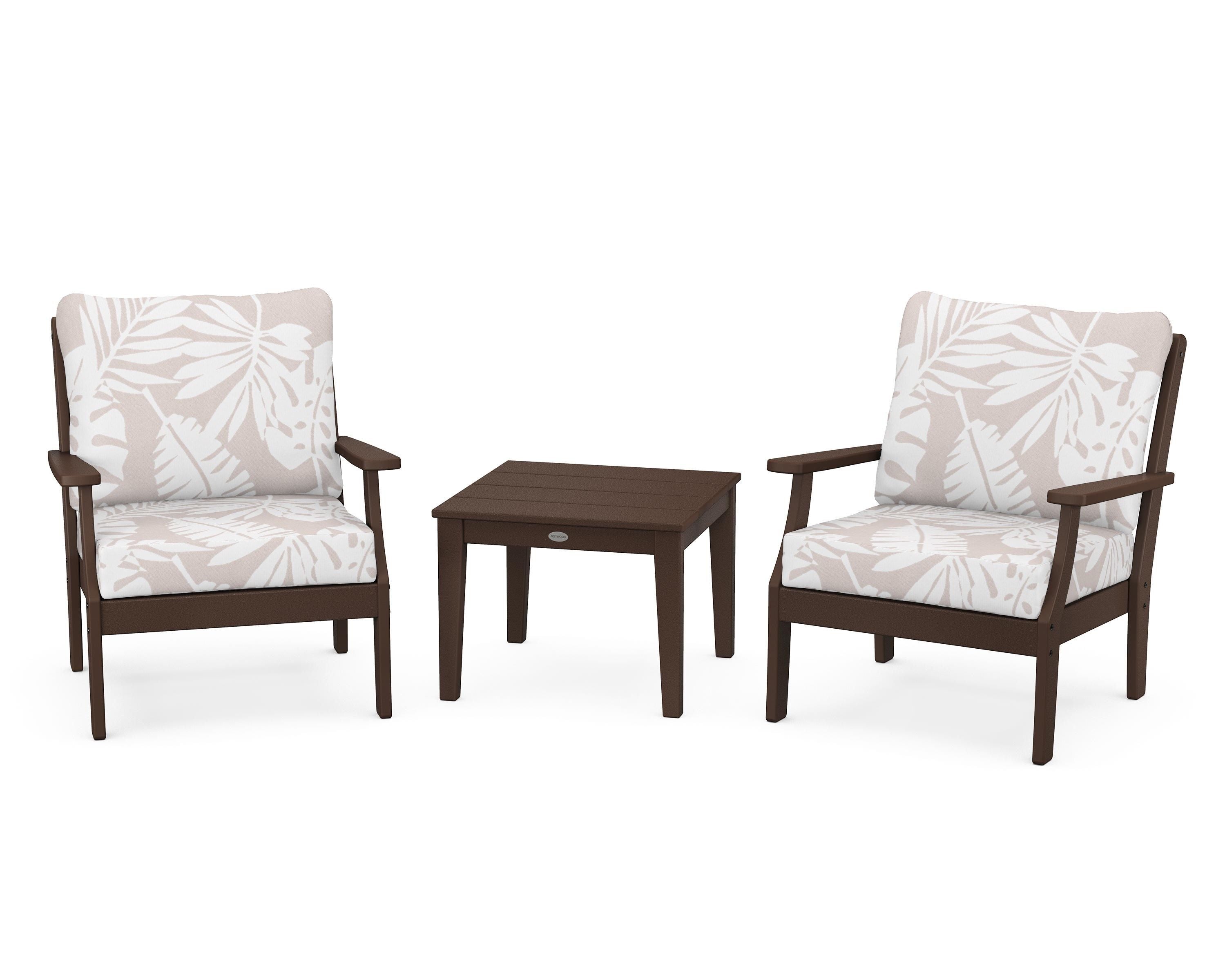 POLYWOOD® Braxton 3-Piece Deep Seating Set in Mahogany / Leaf Dune Burlap