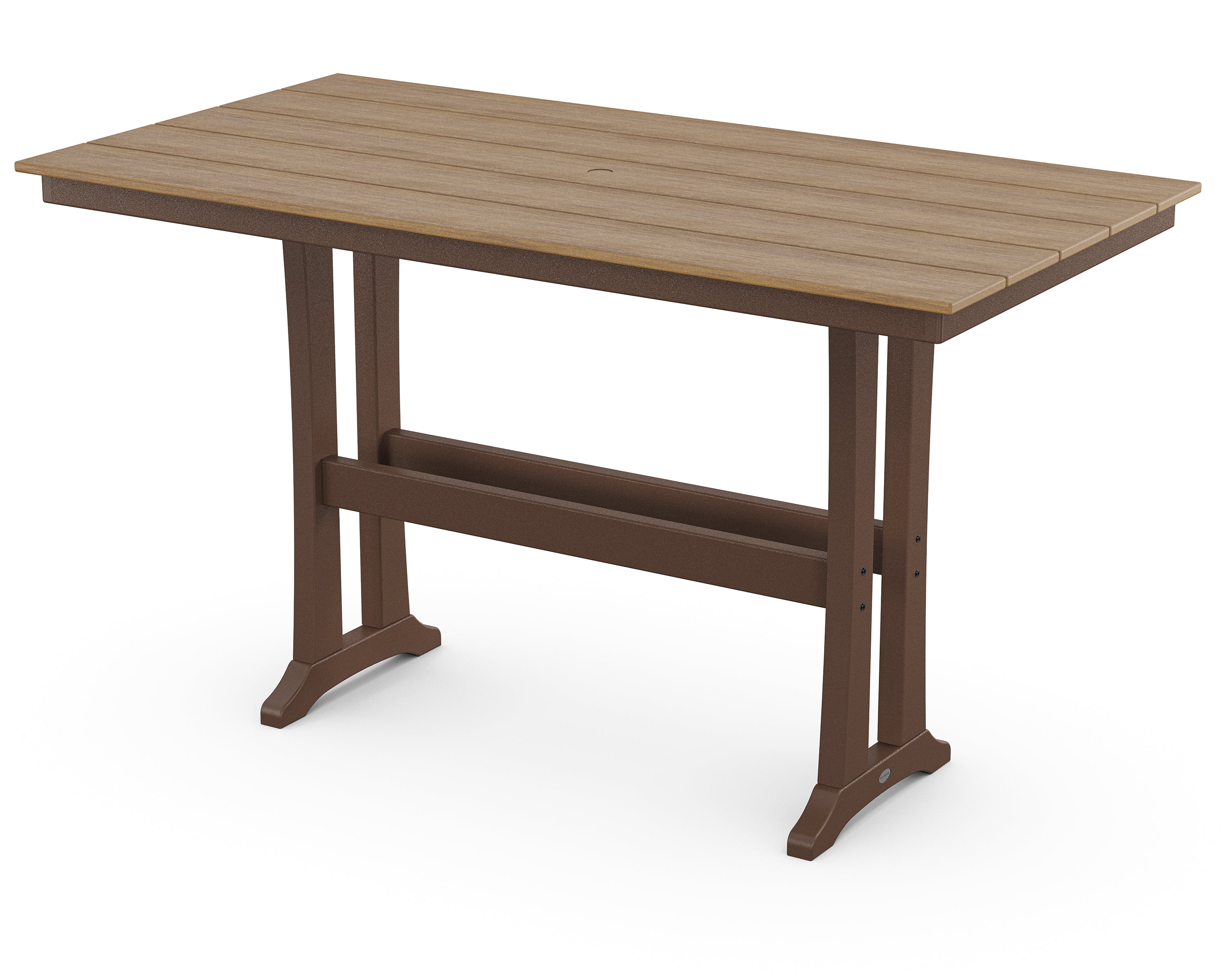 POLYWOOD® Farmhouse Trestle 37" x 72" Bar Table in Mahogany / Natural