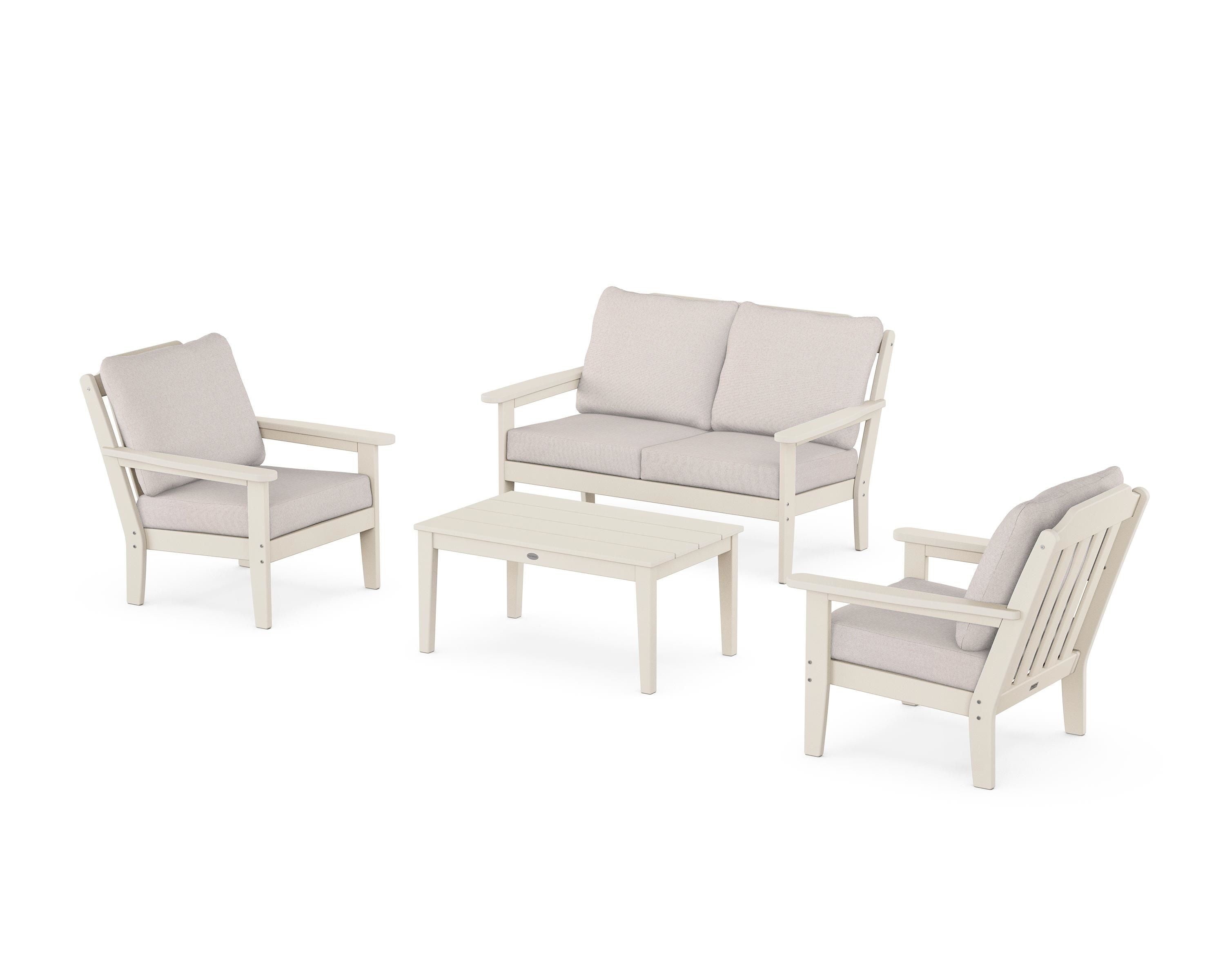 Country Living Cottage 4-Piece Deep Seating Set with Loveseat in Sand / Dune Burlap