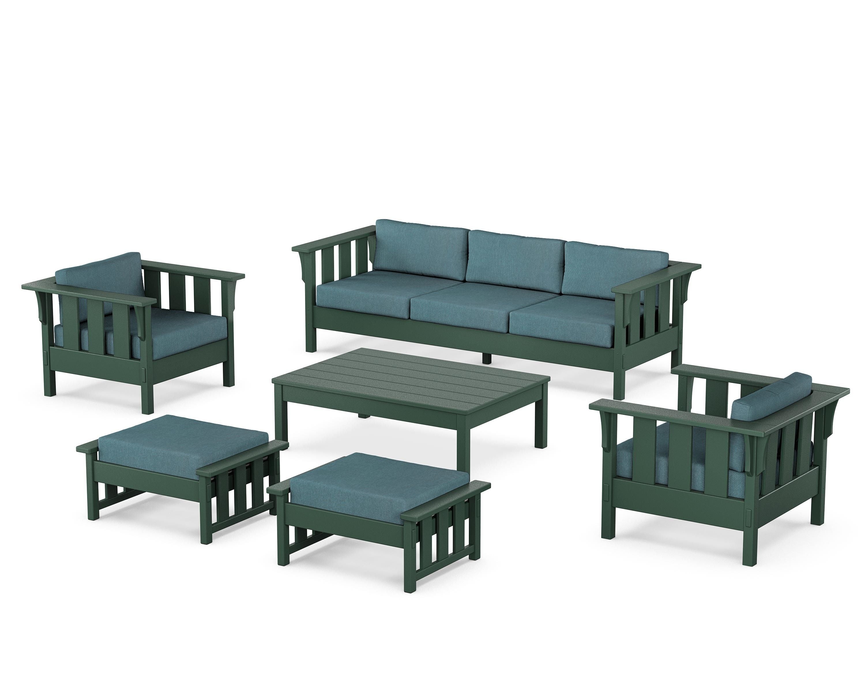 Martha Stewart by POLYWOOD® Acadia 6-Piece Lounge Sofa Set in Green / Ocean Teal