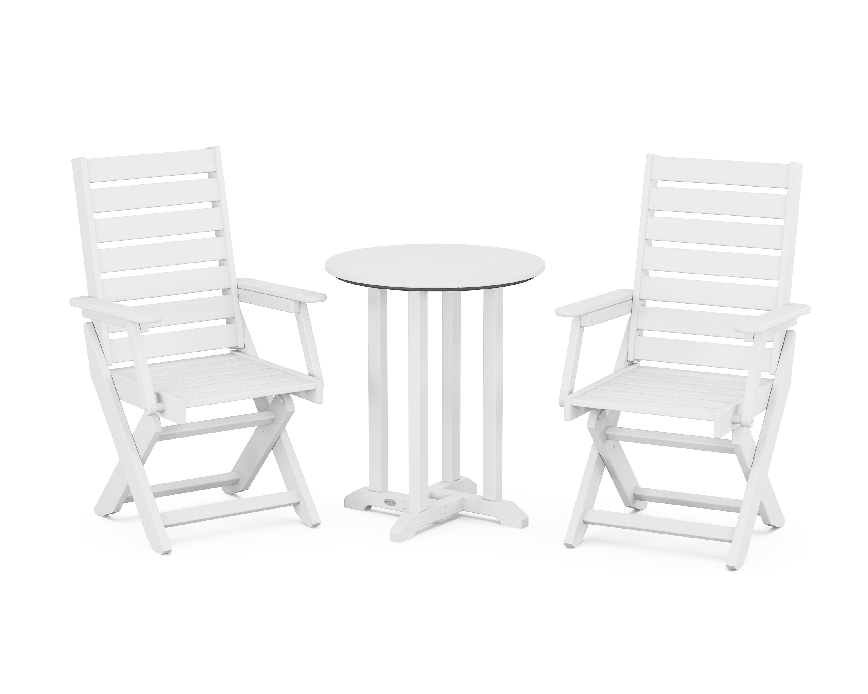 POLYWOOD® Captain Folding Chair 3-Piece Round Bistro Dining Set in White