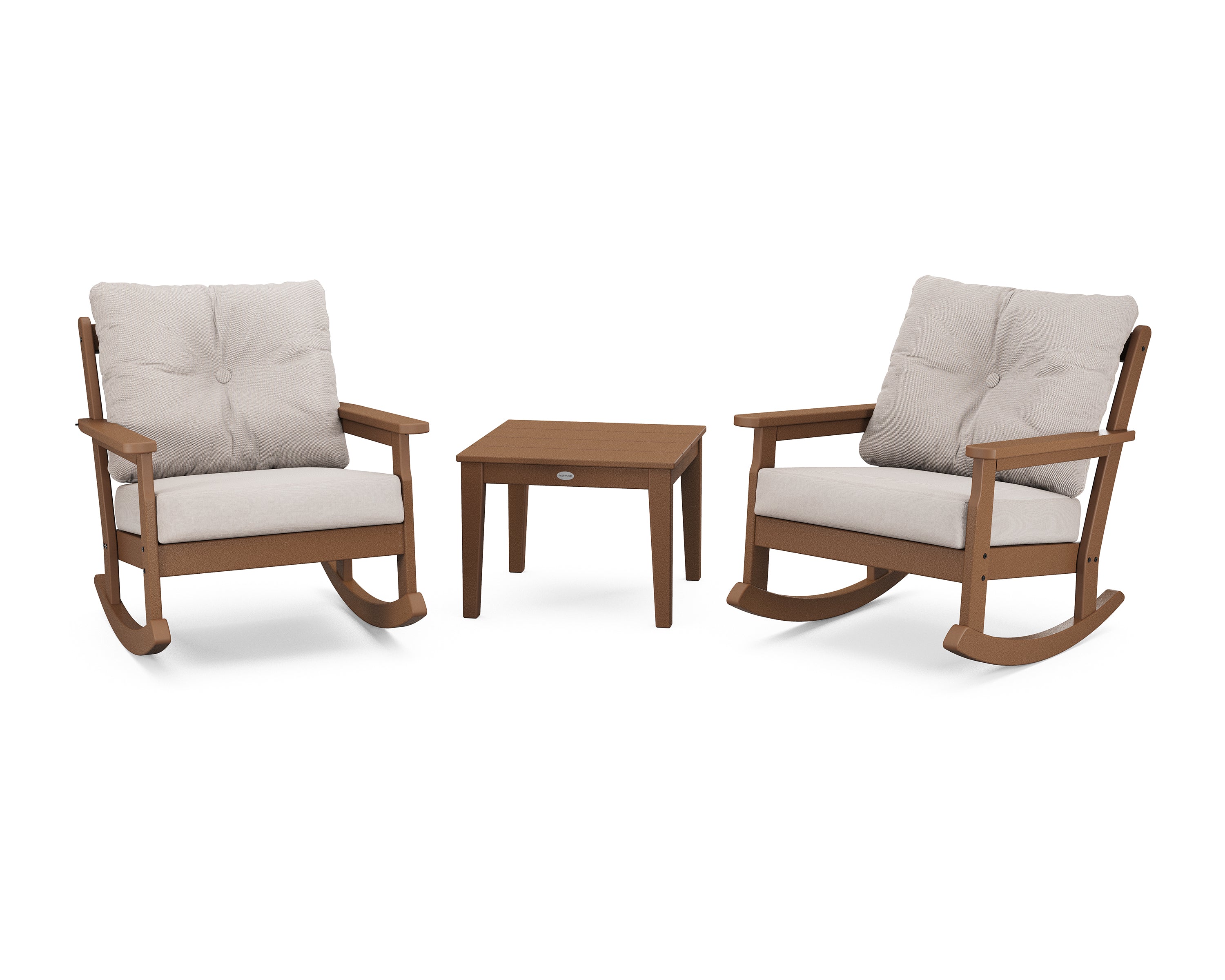 POLYWOOD® Vineyard 3-Piece Deep Seating Rocker Set in Teak / Dune Burlap