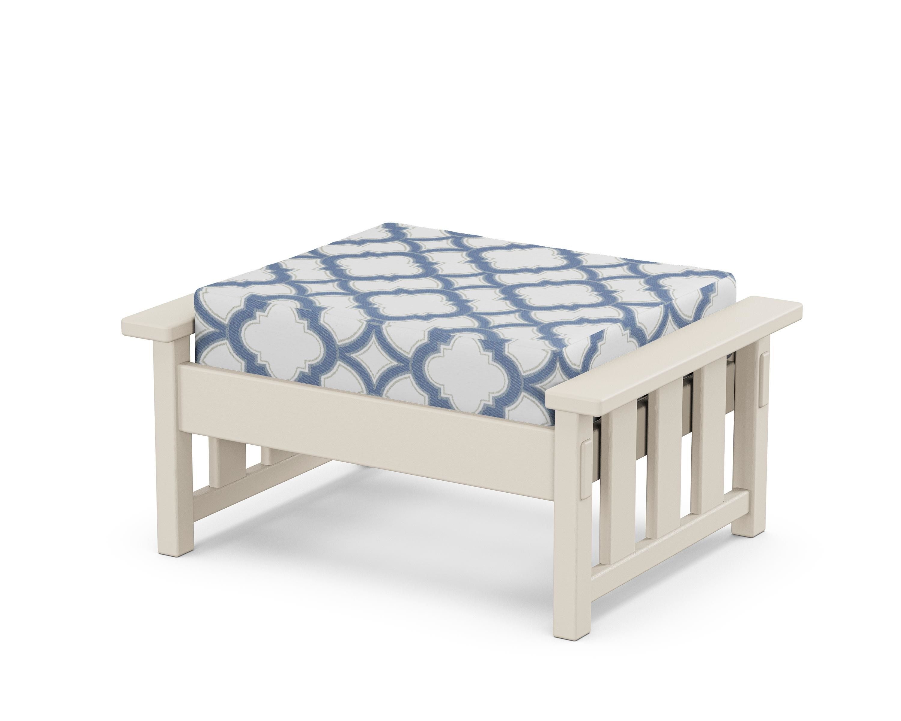 Martha Stewart by POLYWOOD® Acadia Deep Seating Ottoman in Sand / Trellis Sky Blue
