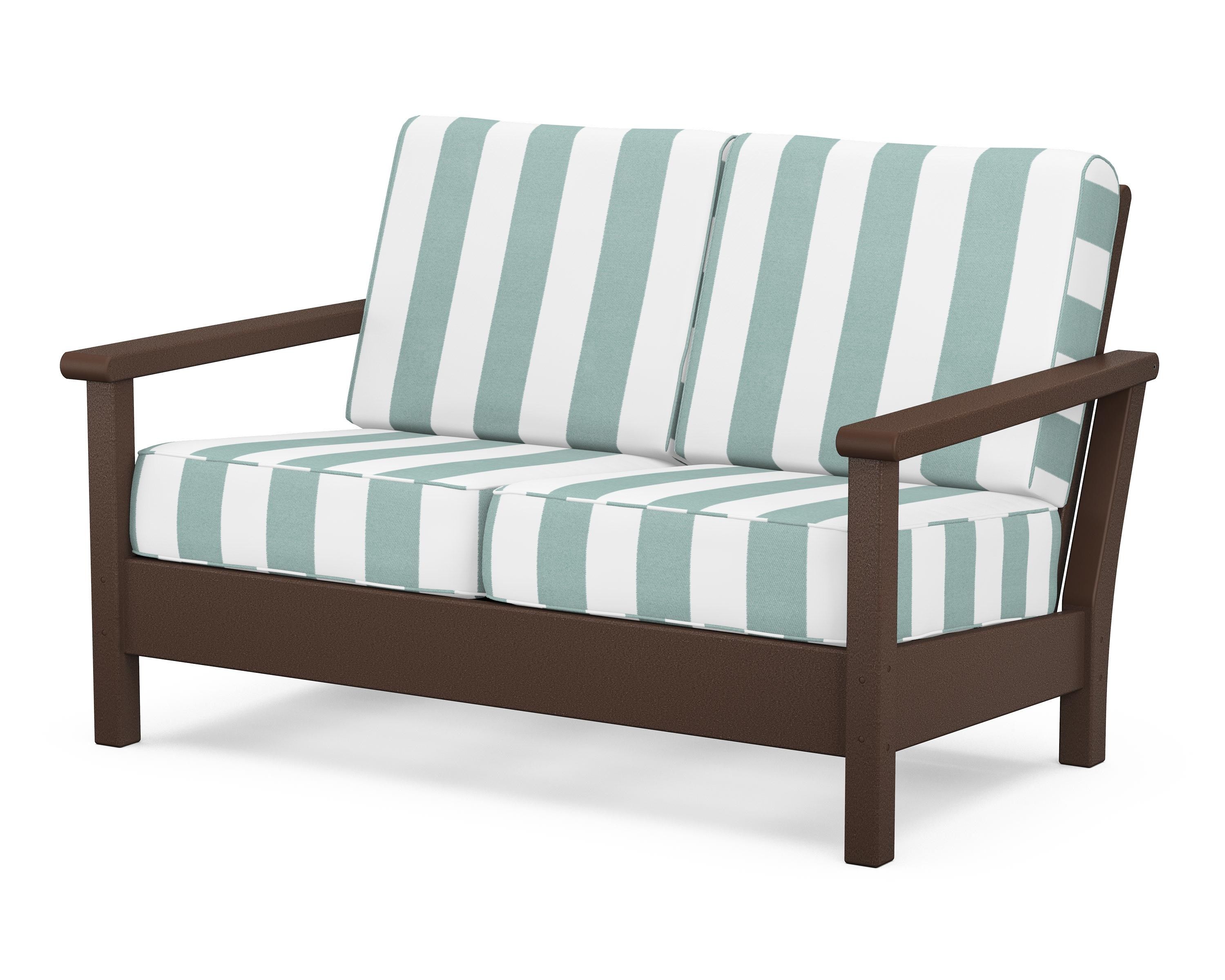 POLYWOOD® Harbour Deep Seating Loveseat in Mahogany / Cabana Stripe Glacier Spa