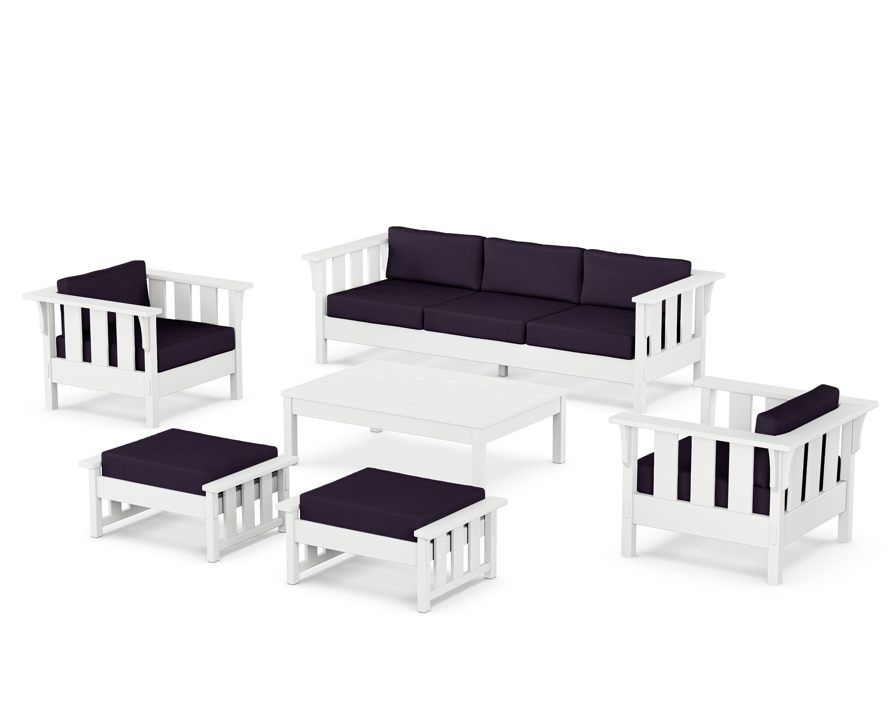 Martha Stewart by POLYWOOD® Acadia 6-Piece Lounge Sofa Set in White / Navy Linen