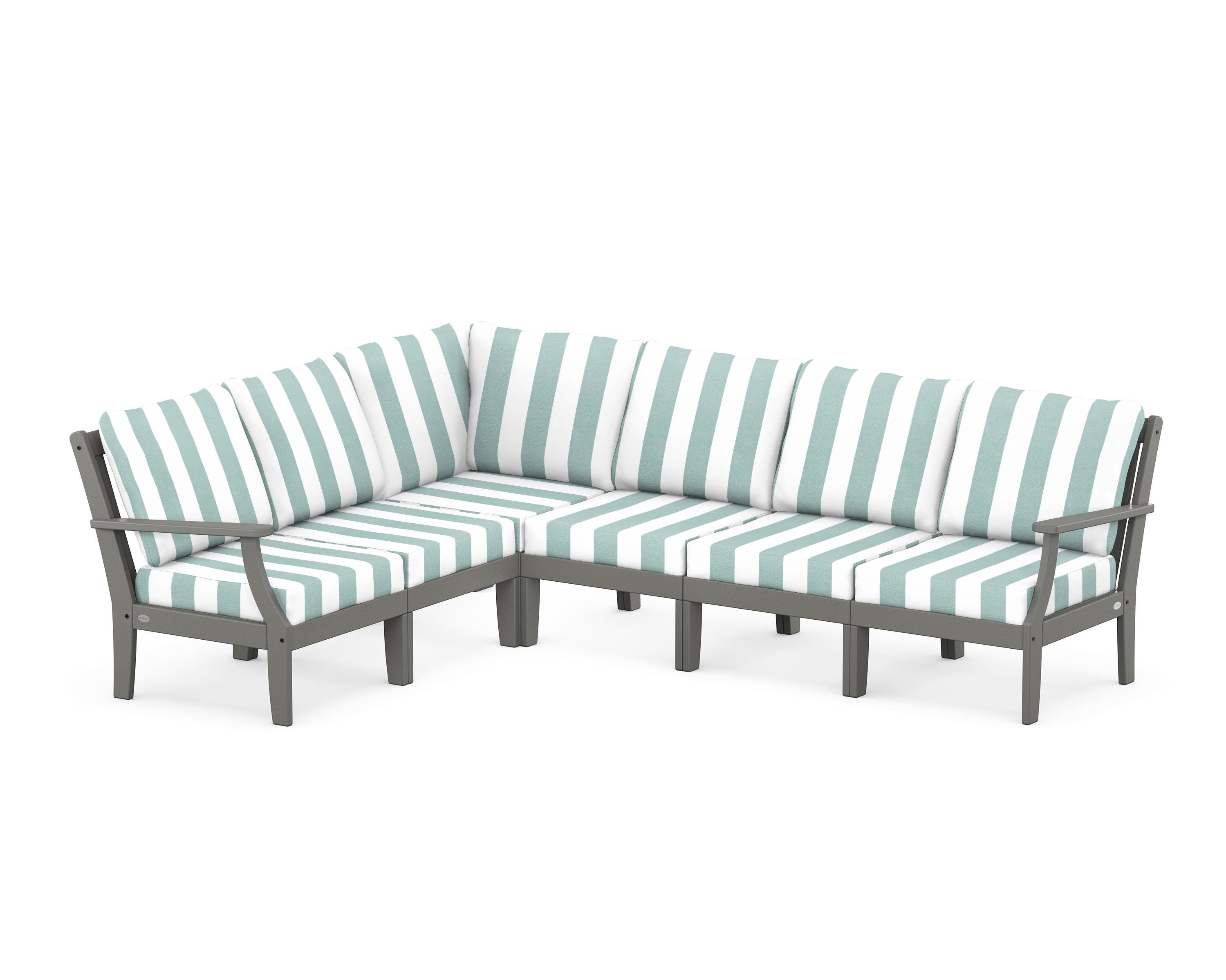 POLYWOOD® Braxton Modular 6-Piece Deep Seating Set in Slate Grey / Cabana Stripe Glacier Spa
