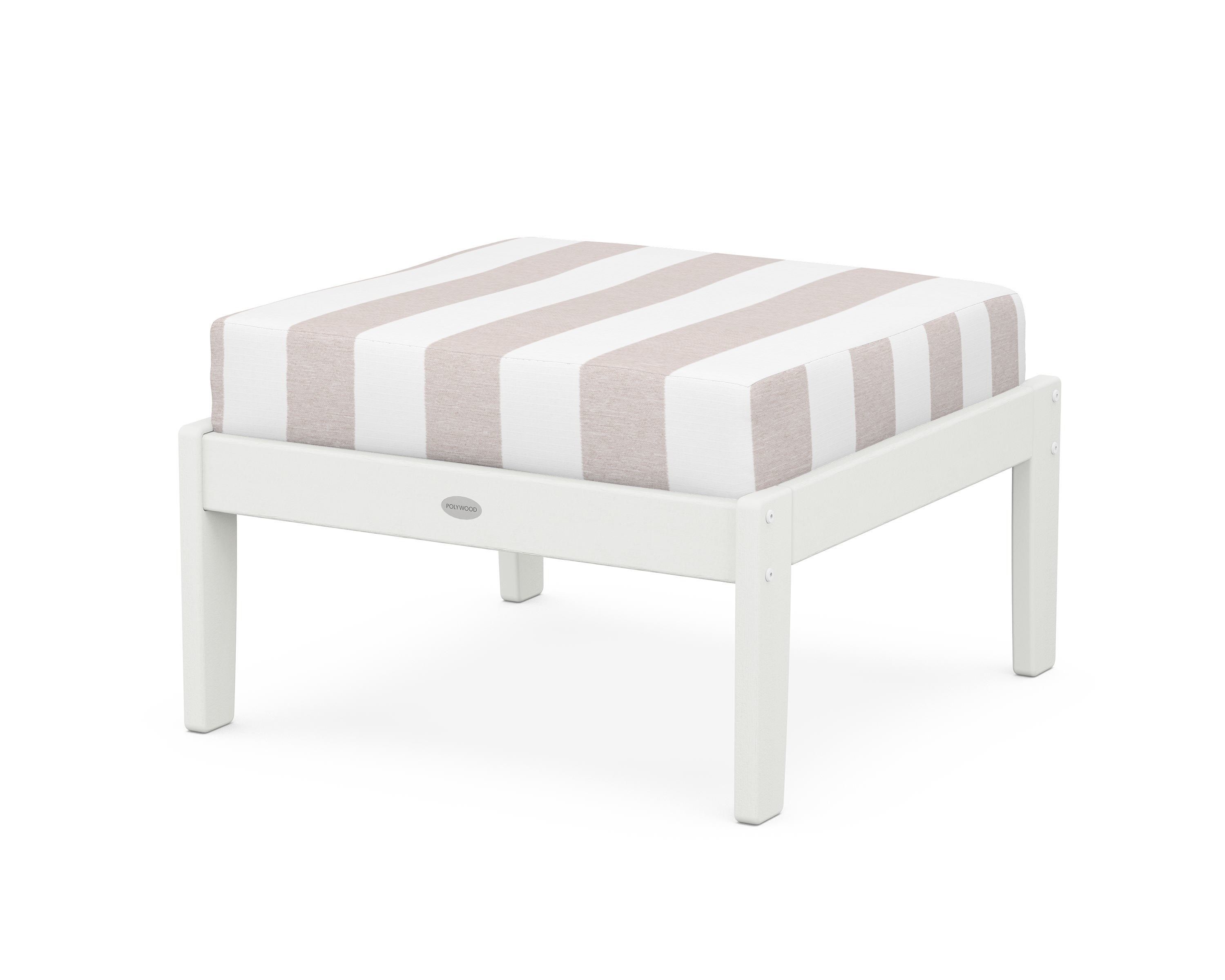 POLYWOOD® Braxton Deep Seating Ottoman in Vintage White / Cabana Stripe Dune Burlap