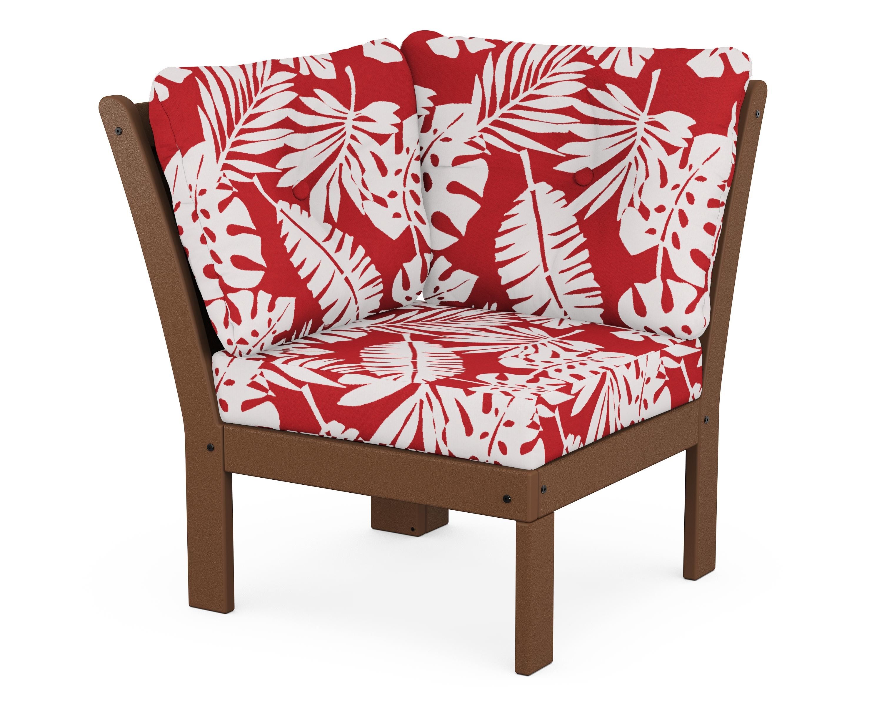 POLYWOOD® Vineyard Modular Corner Chair in Teak / Leaf Crimson