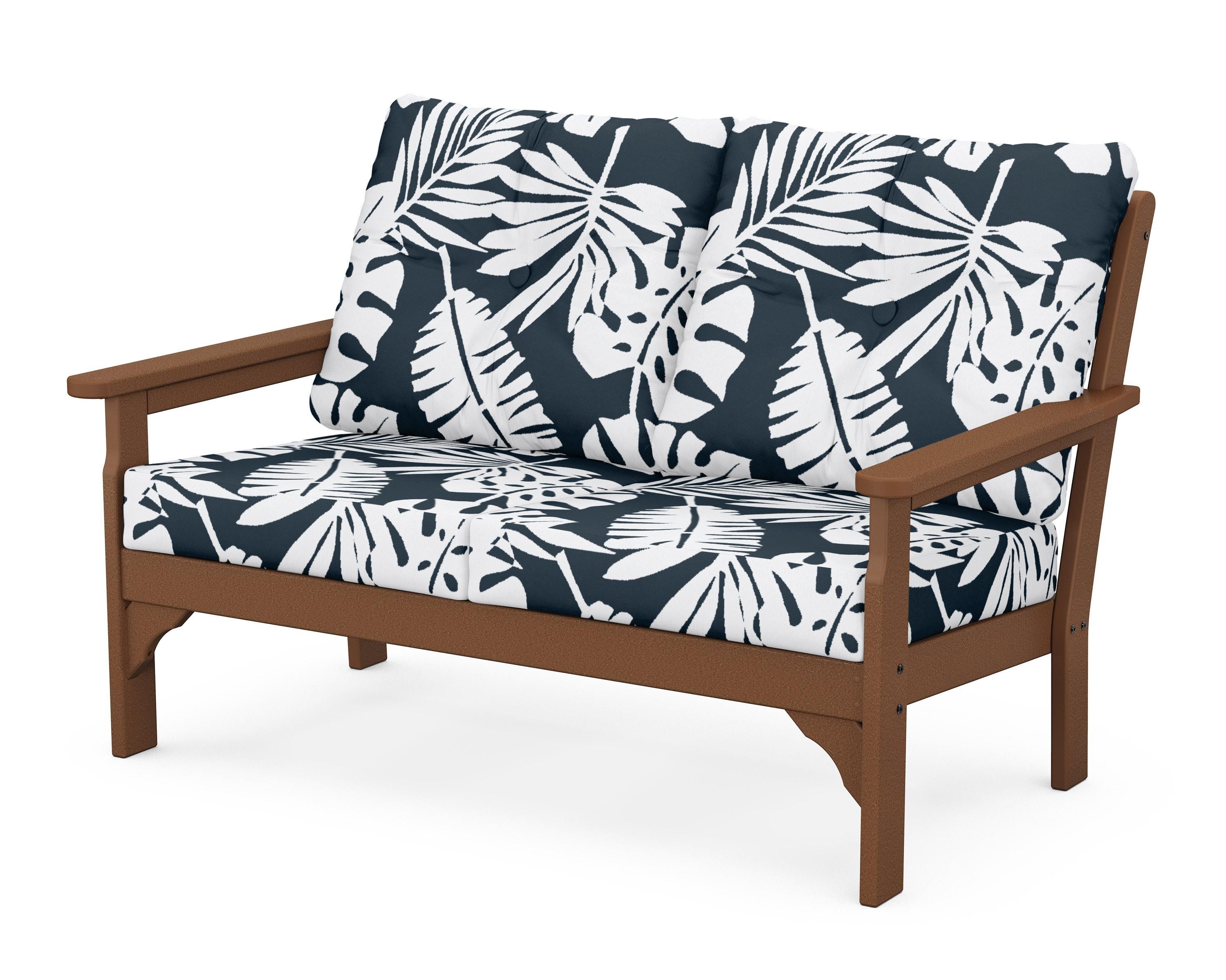 POLYWOOD® Vineyard Deep Seating Loveseat in Teak / Leaf Marine Indigo