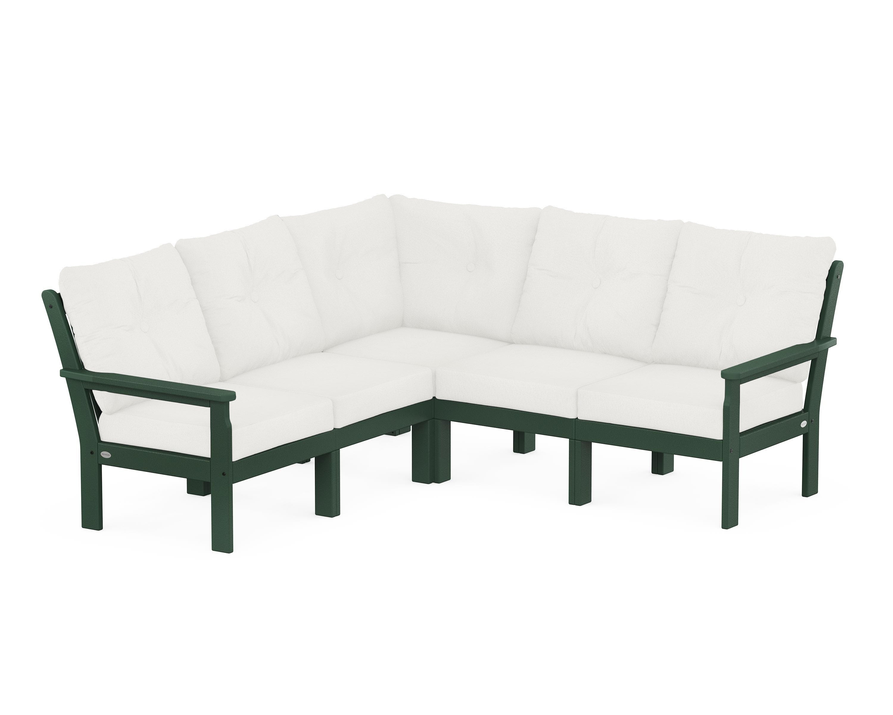 POLYWOOD® Vineyard 5-Piece Sectional in Green / Natural Linen