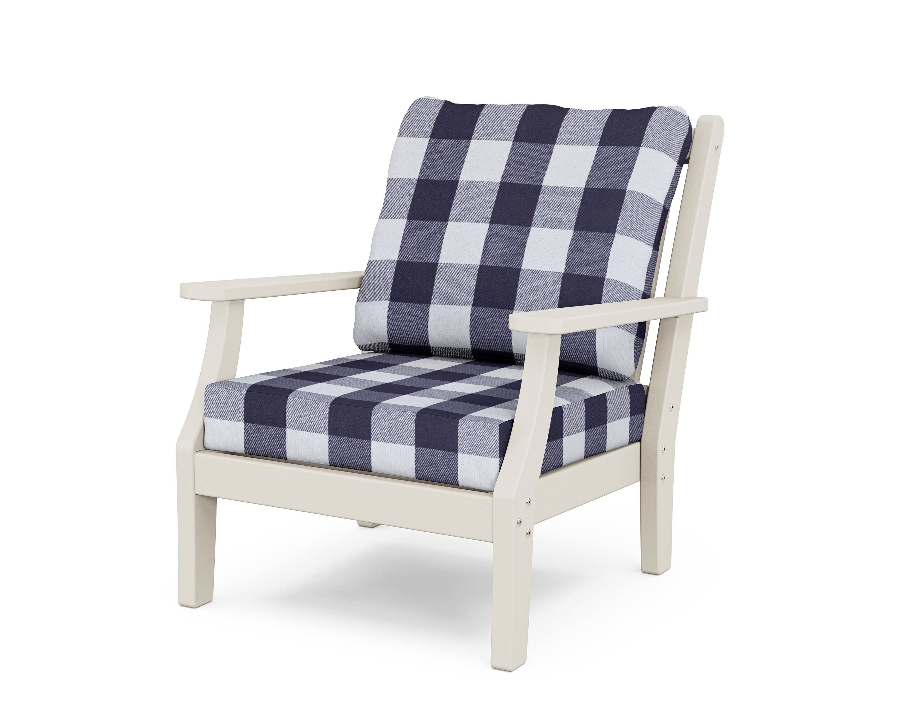 Country Living Wovendale Deep Seating Chair in Sand / Buffalo Plaid Navy
