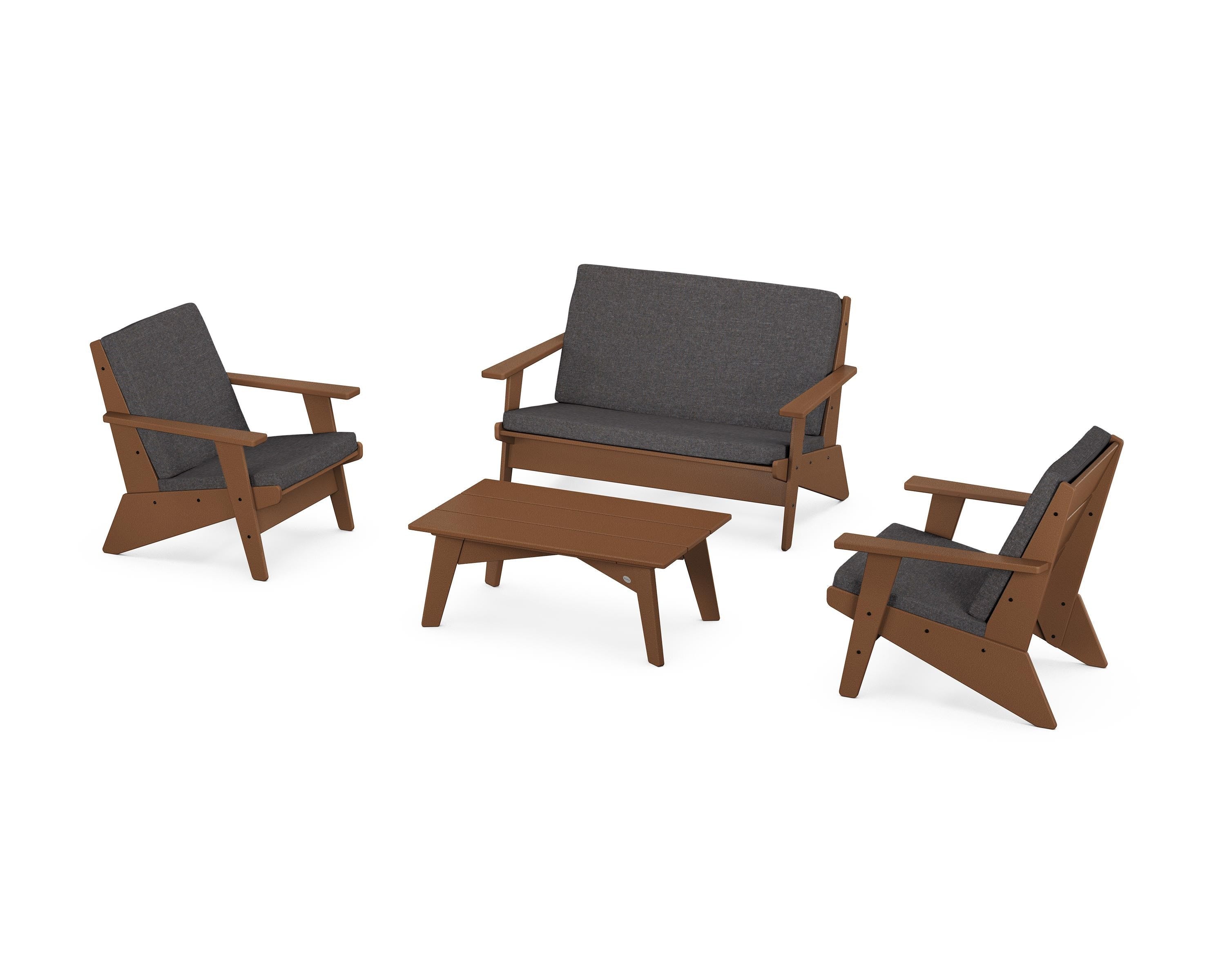 POLYWOOD® Riviera Modern Lounge 4-Piece Set in Teak / Ash Charcoal