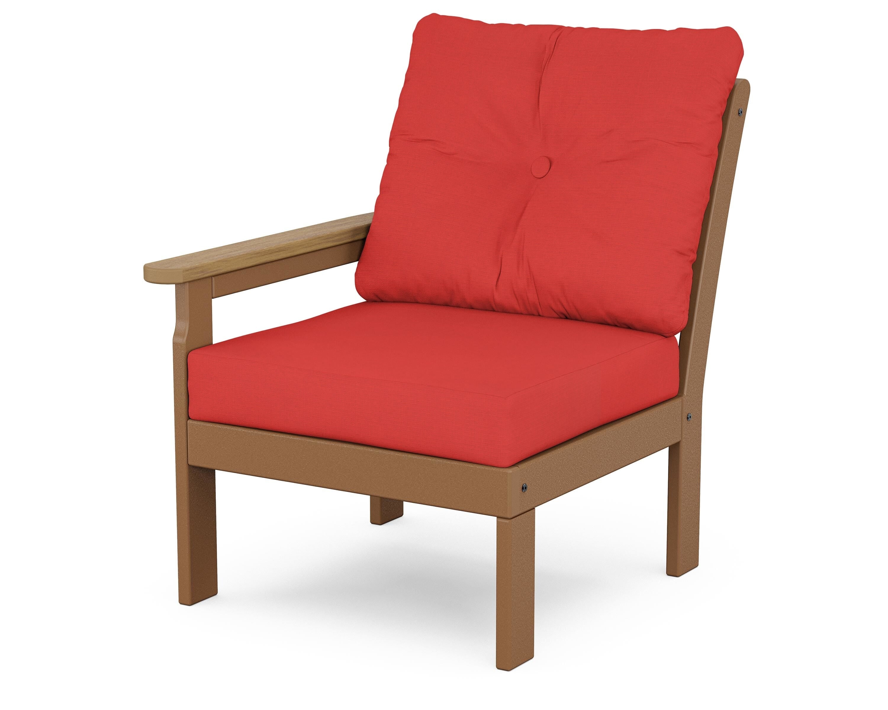 POLYWOOD® Vineyard Modular Left Arm Chair in Teak / Natural / Crimson Linen