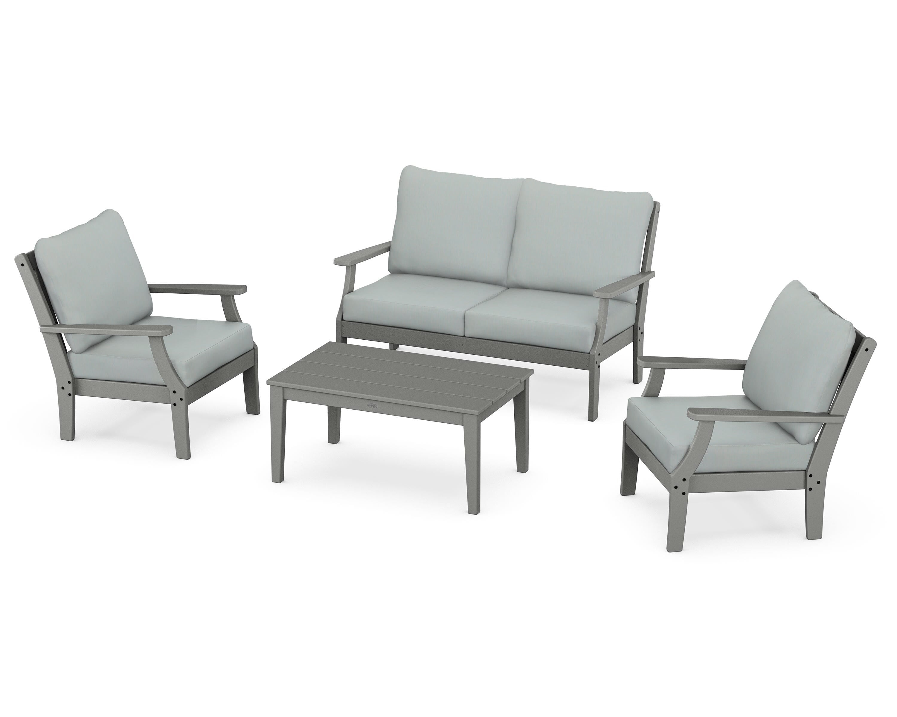 POLYWOOD® Braxton 4-Piece Deep Seating Chair Set in Slate Grey / Spa