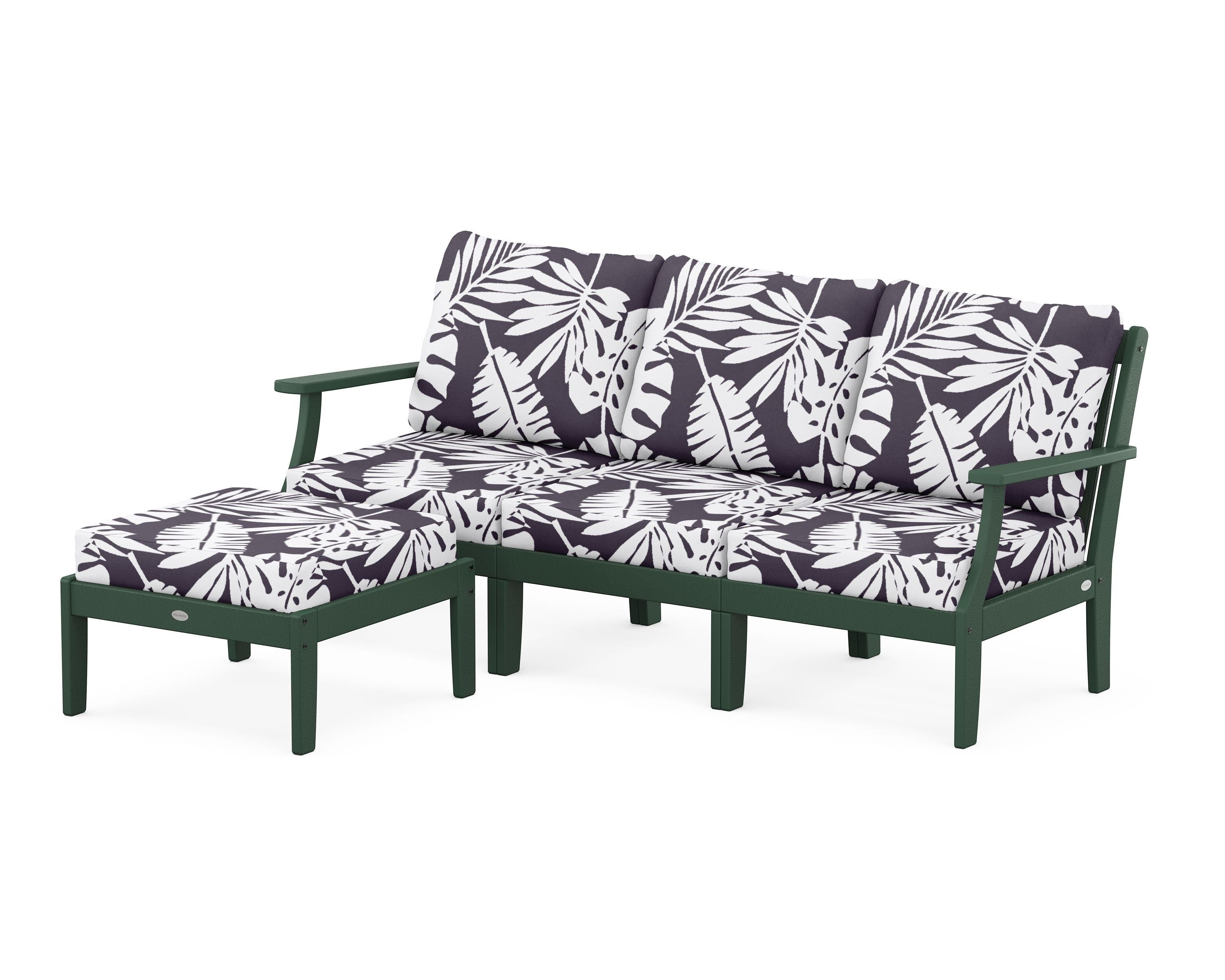 POLYWOOD® Braxton Modular 4-Piece Deep Seating Set with Ottoman in Green / Leaf Navy
