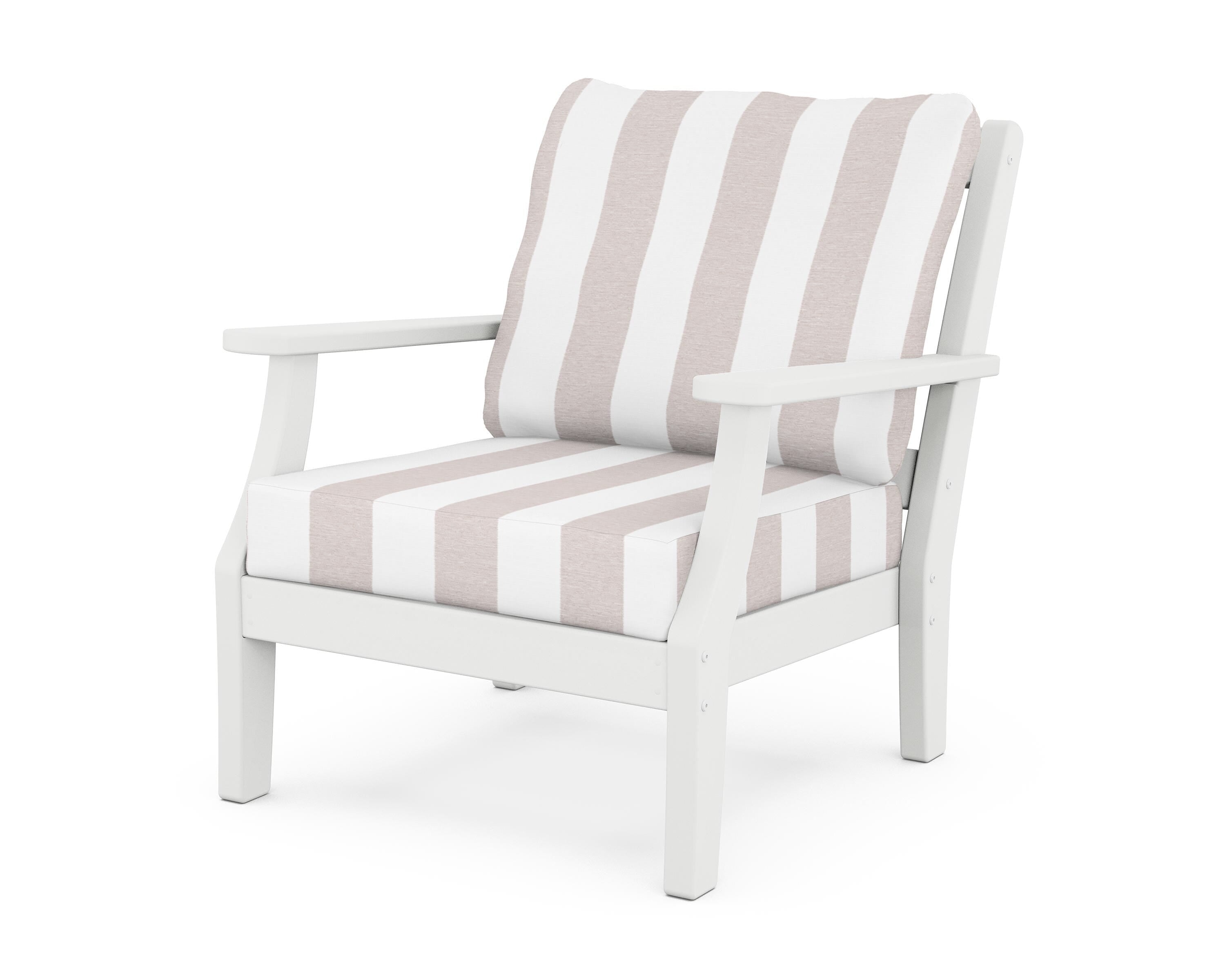 Martha Stewart by POLYWOOD® Chinoiserie Deep Seating Chair in White / Cabana Stripe Dune Burlap
